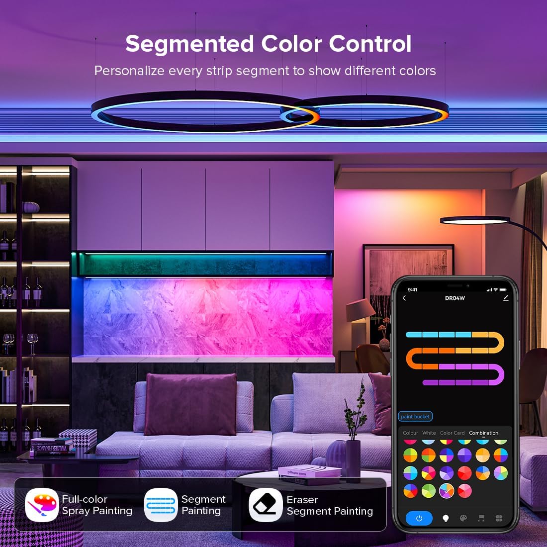 2.4G WiFi SPI RGBW LED Controller DR04W, Smart Life/Tuya App, Alexa & Google Home Compatible, Works with SK6812, WS2814, Addressable RGBW Strips RC03RFB RF Remote for Wireless Control