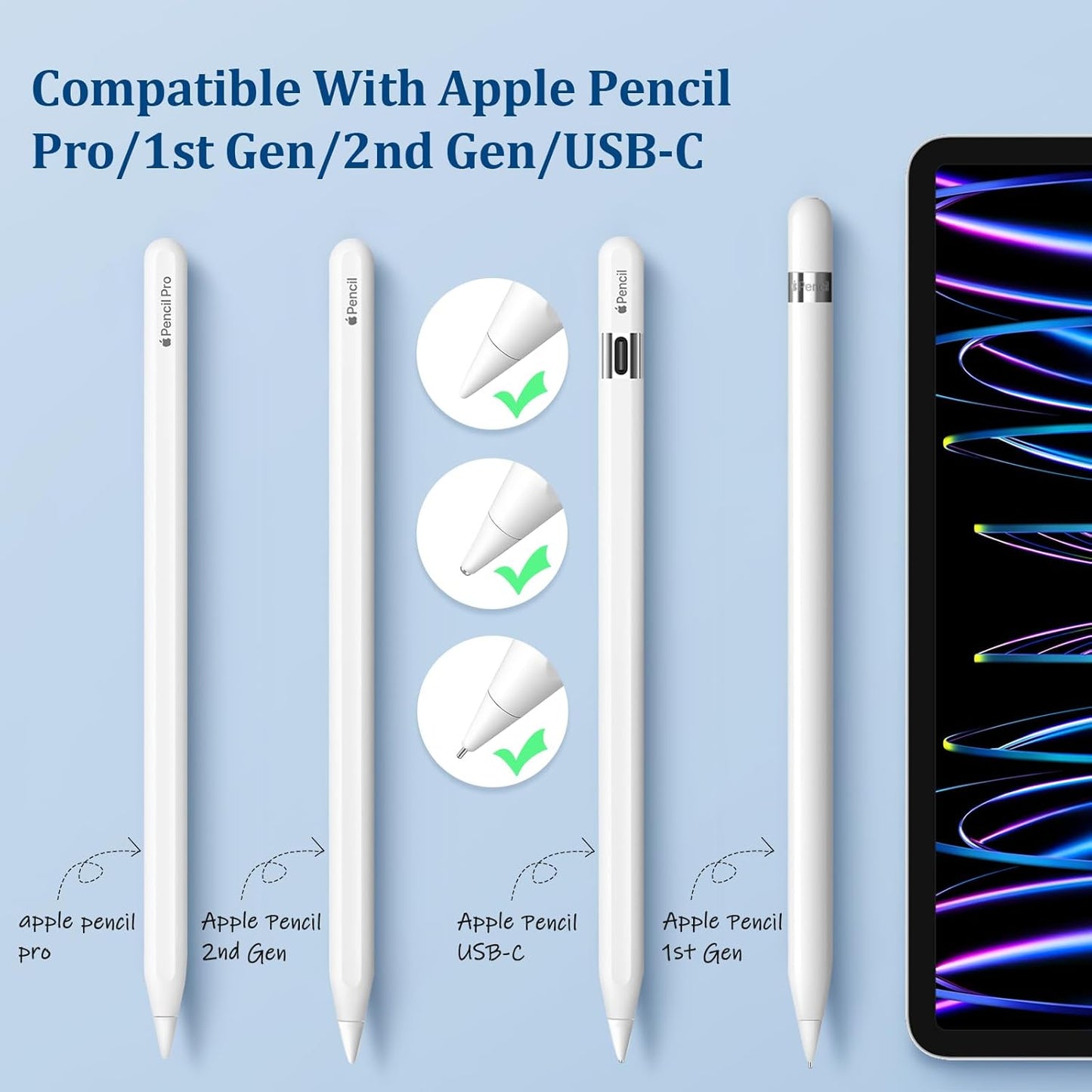 Upgraded Replacement Tips for Apple Pencil 2nd Generation/1st Gen/USB-C & Apple Pencil Pro - Metal Apple Pen Nibs Accessories for iPad Pro Pencil (4 Pack)