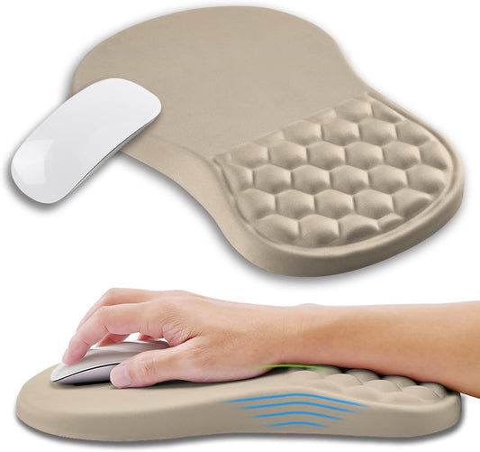 Ergonomic Mouse Pad Wrist Support with Memory Foam Massage Bulge, Carpal Tunnel Pain Relief Mousepad Wrist Rest for Mouse(12x8 inch, Apricot)