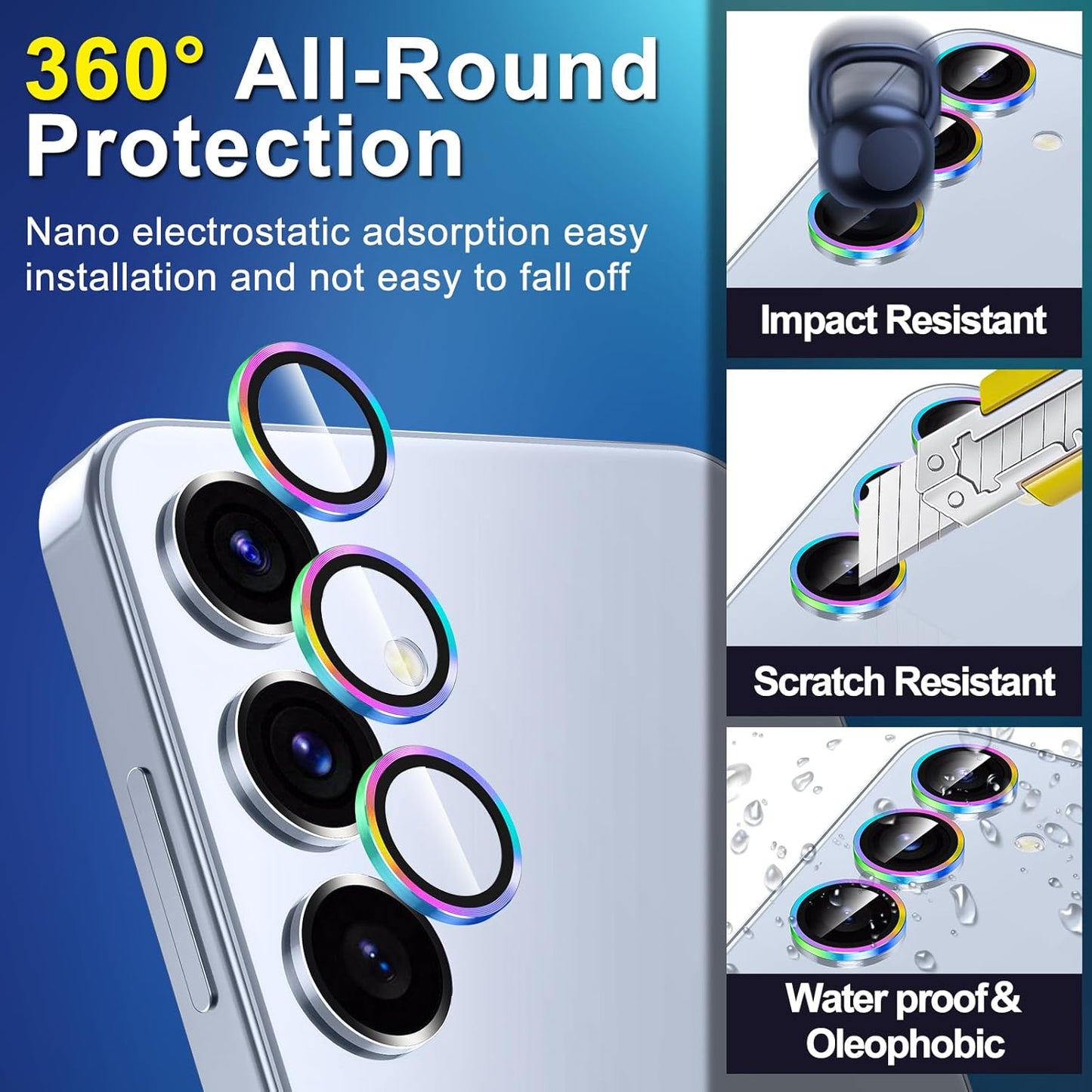 for Samsung Galaxy S25 Camera Lens Protector, Individual Metal Ring Tempered Glass Lens Cover, [Strong Adsorption] Scratch Resistant Ultra-Thin HD Clear Lens Cover, 1 Set-Colorful