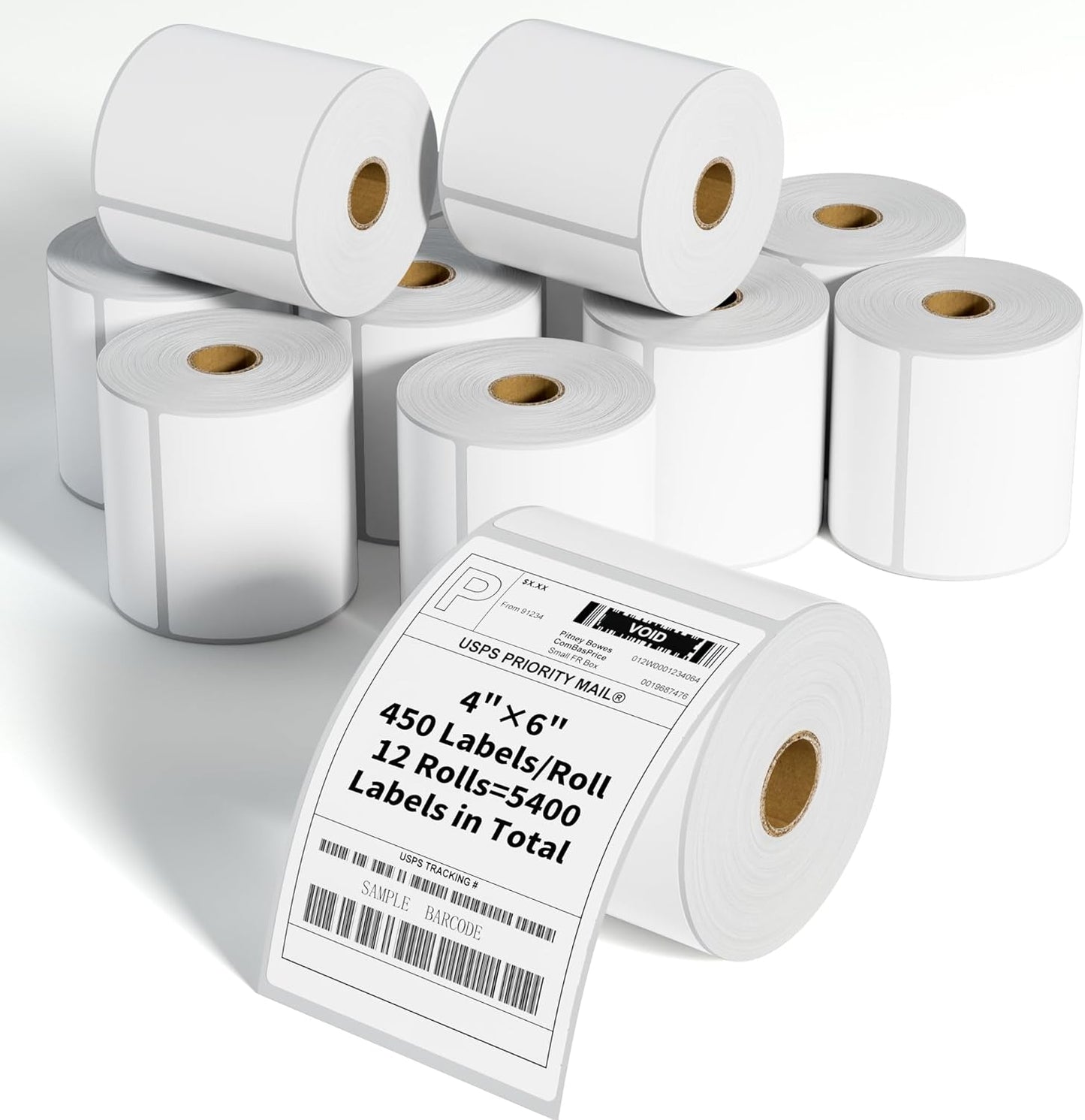 FungLam 4"x6" Direct Thermal Shipping Labels, 450 Labels Per Roll, 12 Rolls,1" Core, Perforated, White Mailing Postage Shipping Label Compatible with Zebra 2844 ZP-450 ZP-500 ZP-505