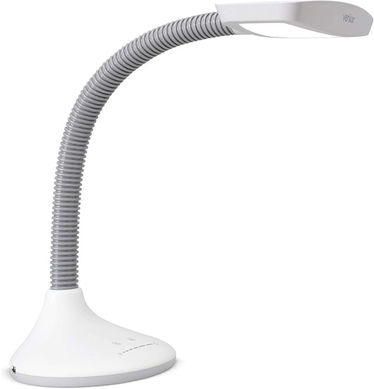 Verilux SmartLight Full Spectrum LED Desk Lamp with Adjustable Brightness, Flexible Gooseneck and Integrated USB Charging Port - Reduces Eye Strain and Fatigue - Ideal for Readers, Artists, Crafters
