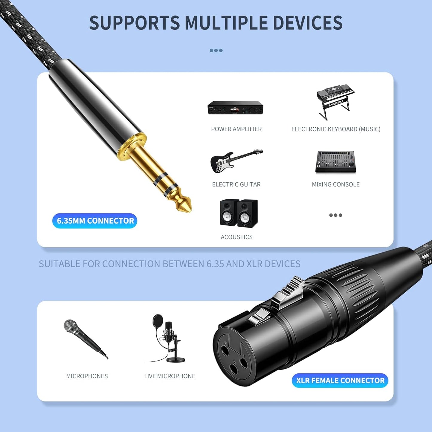 Kumiho XLR Female to 1/4 Inch 6.35mm TRS Stereo Cable Hi-Fi Balanced Bi-Shielded Interconnect Patch Cables for Microphones, Amplifiers, Mixers, Speakers 15FT
