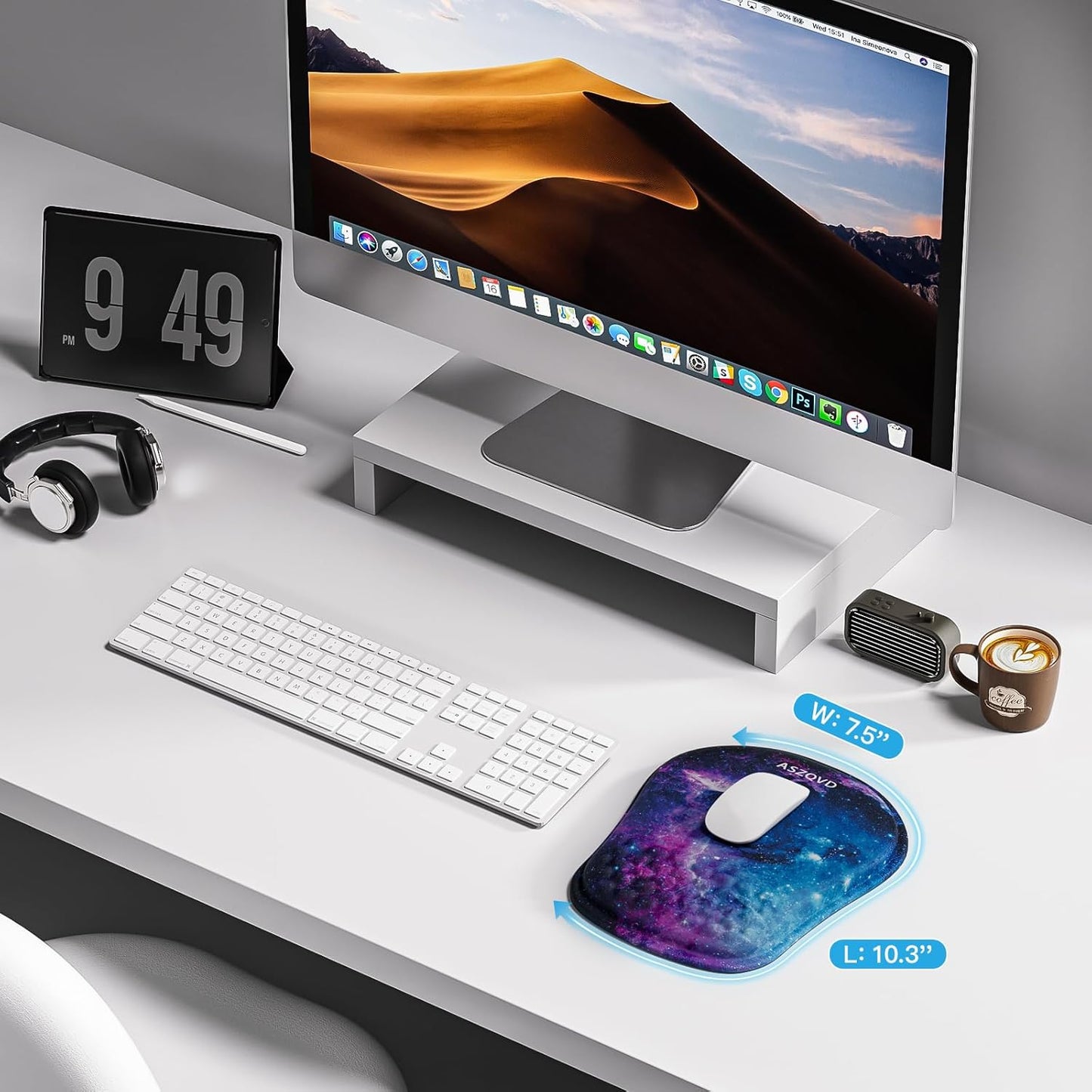 Mouse Pad with Wrist Rest, Ergonomic Mousepads with Wrist Support, Soft Lycra Fabric Memory Foam Office Desk Accessories for Comfort/Pain Relief/PC Gaming/Computer/Laptop (Purple Galaxy)