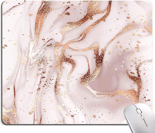 Mouse Pad Marble, Pink Rose Gold Marble Mouse Pad for Women, Washable Square Cloth Mousepad for Office Laptop, Non-Slip Rubber Computer Mouse Pads for Wireless Mouse, Cute Mouse Pads for Desk