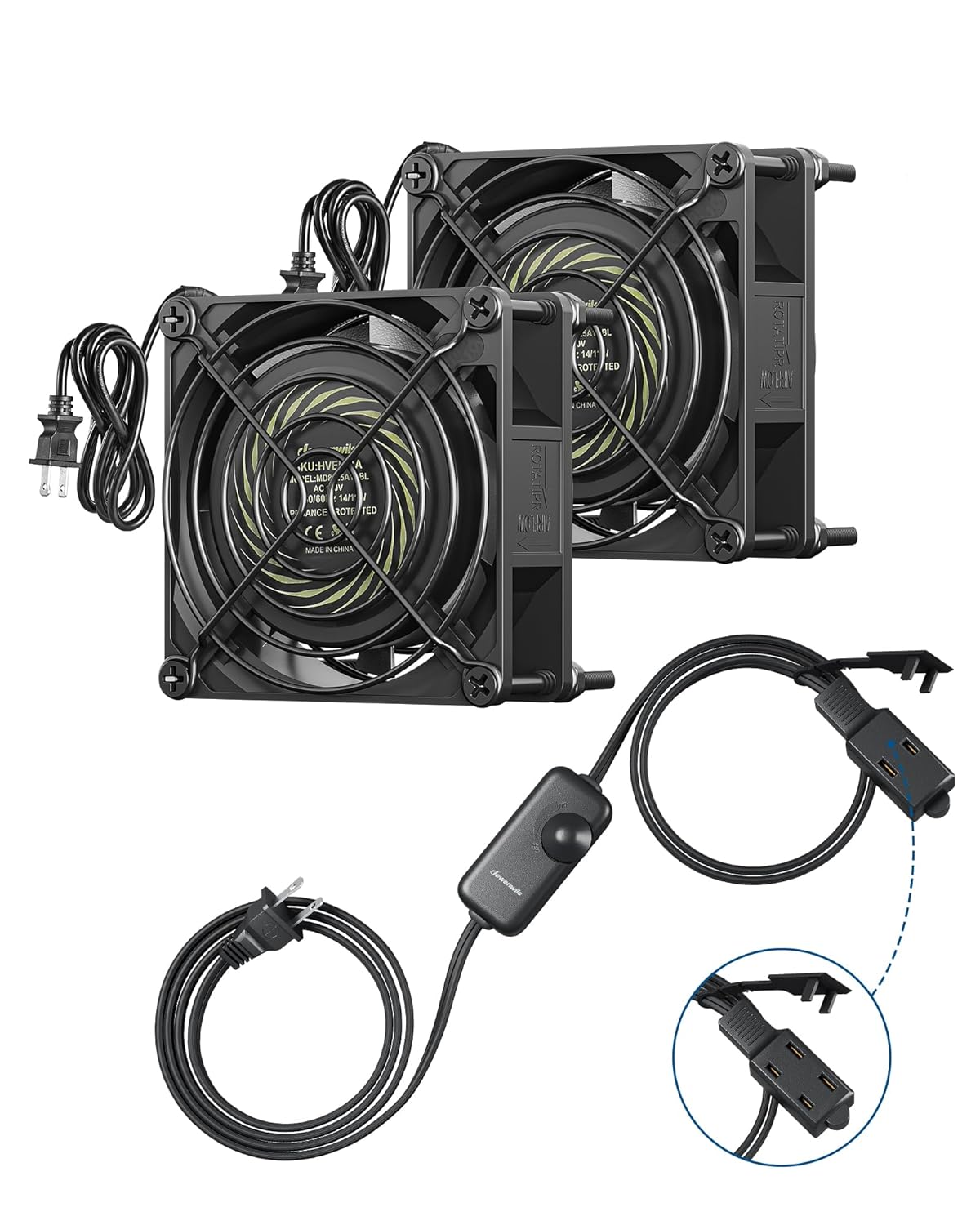 DEWENWILS 120V AC Quiet Muffin Fan, 80mm×25mm Waterproof Case Fan Cooling Fan with Speed Control, UL-Certified for DIY Cooling Exhaust Ventilation, Flame-Resistant, 2 Pack