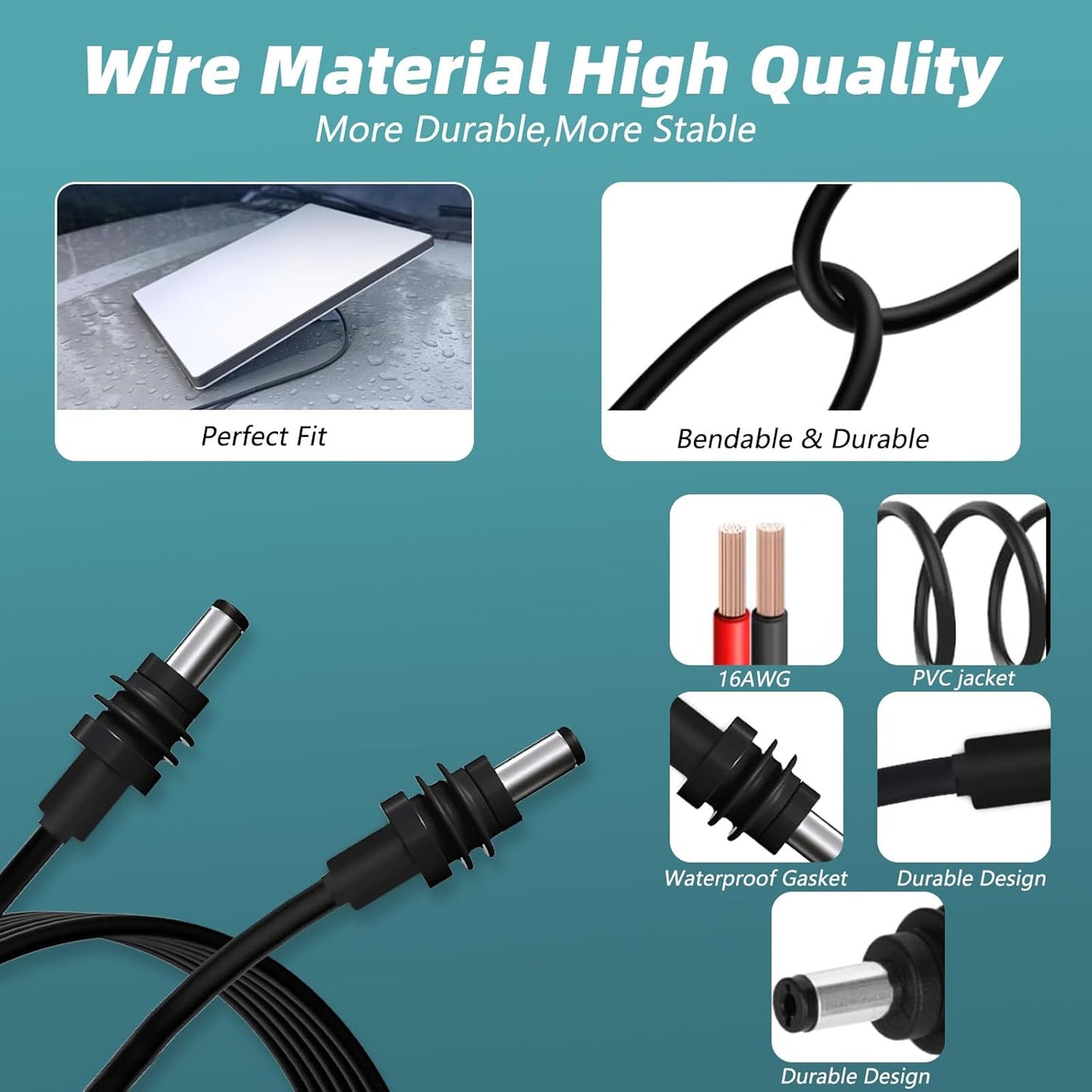 DC5521 Power Extension Cable for Starlink Mini,10FT 25FT 50FT 16AWG Waterproof DC 5521 Cord, DC Male to Male Extension Cable for Starklink Mini Work with 20V/65W+ PD Source (Male to Male 25FT)