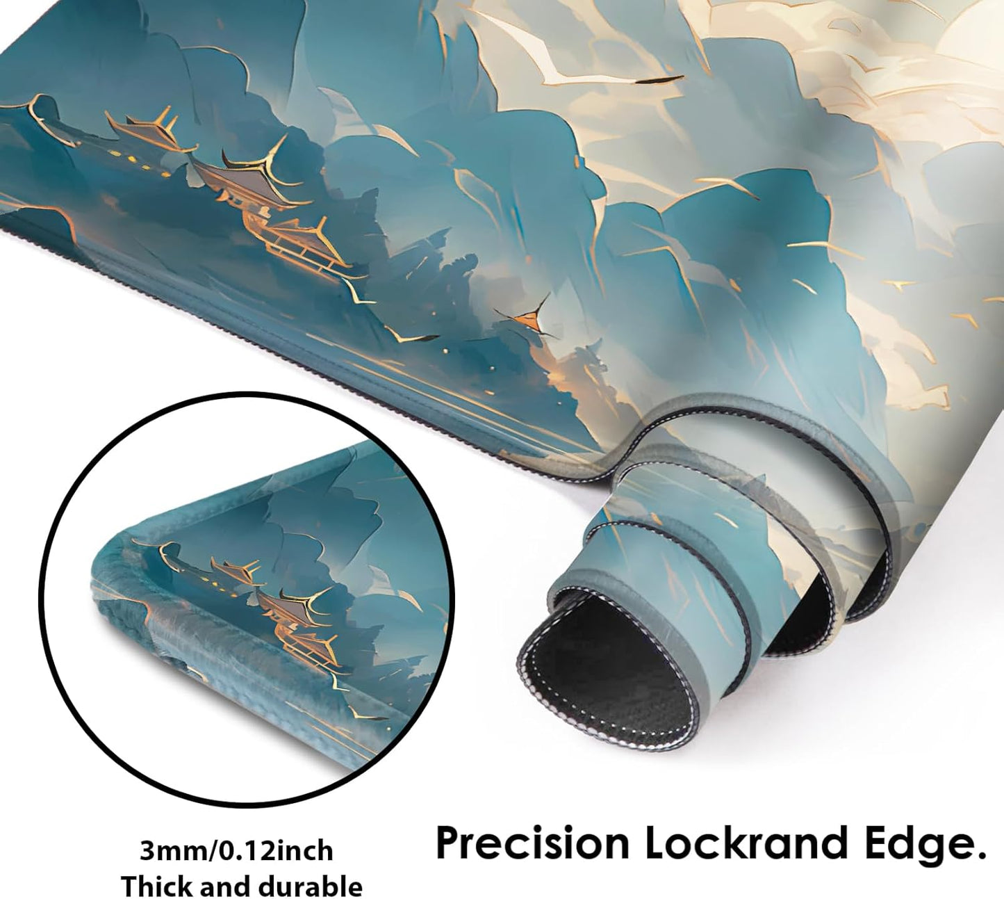 Galdas Gaming Mouse Pad XXL XL Large Long Extended Big Mousepad Non-Slip Rubber Keyboard Mouse Pad with Stitched Edges for Laptop Home Office (31.5x11.8x0.08 Inch) -Clouds