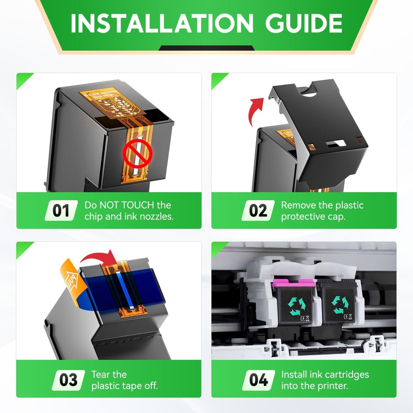 67XL Ink Cartridges Black Tri-Color Combo Pack Replacement for HP Ink 67 67XL Compatible with DeskJet 2855e 2755e 2700 2700e 2800e 4155e 4255e 2734e 4100 2827e 4100e Envy 6055e 6000 6400 6455e Printer