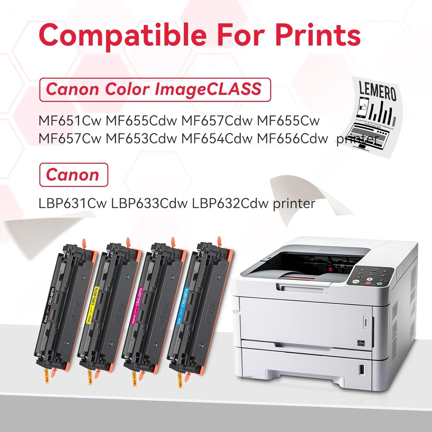 LEMERO 067H Toner Compatible for Canon 067H Toner Cartridges Set Work for Canon MF656Cdw Toner for Canon 067 MF654Cdw MF653Cdw LBP632Cdw Printer, Black Cyan Yellow Magenta 4-Pack of 067h Toner