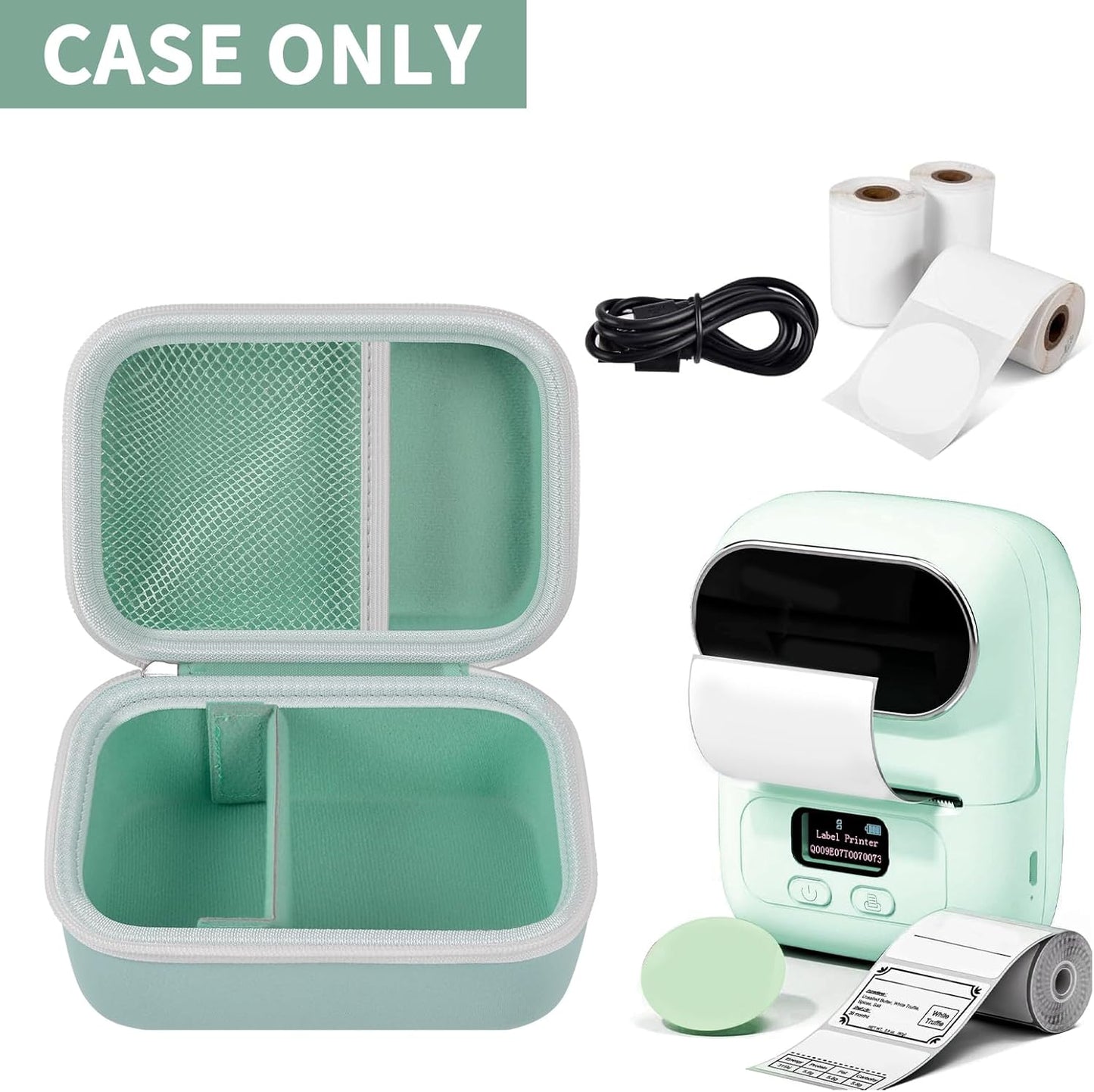 Case Compatible with Phomemo M110 Label Maker - Portable Mini Bluetooth Thermal Label Maker Carrying Storage Bag for Printer Labels, USB Cable and Accessories Black (Box Only)-Green