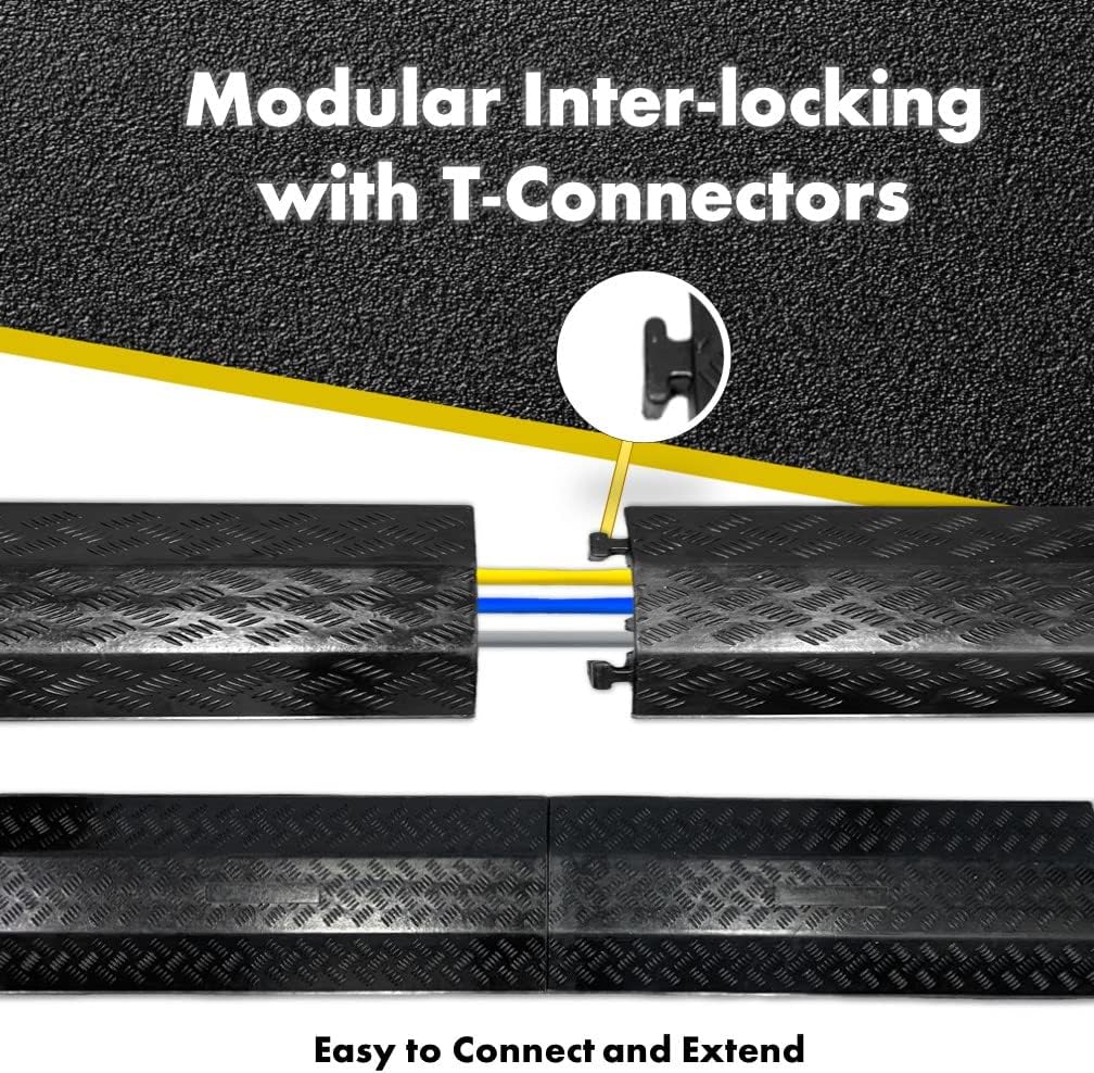 Kable Kontrol Drop Over Floor Cord Cover – 40” Inch Long 3 Channel Cable or Wire Protector – 60 Pcs Bulk Pack - Rubber Ramp for Indoor and Outdoor Use – Black