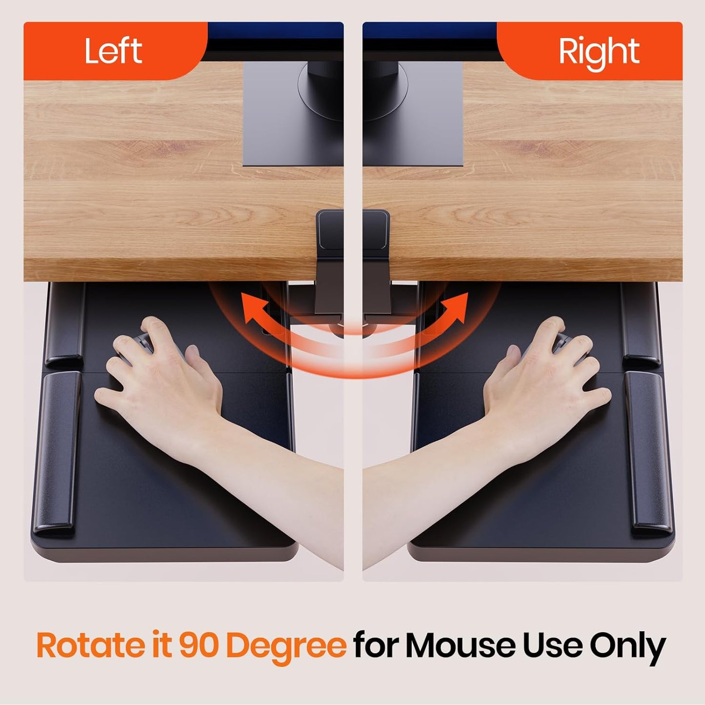 Klearlook Keyboard Tray Under Desk with 360° Rotation, Ergonomic Computer Keyboard & Mouse Tray 25"W×11.02"D Sit Stand Desk Keyboard Holder w/Wrist Rest & Storage Drawer (Height is not Adjustable)