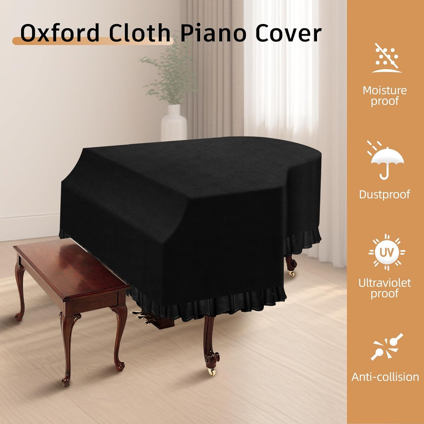 Grand Piano Keyboard Dust Cover, Music Stretchy Dirt Proof Keyboard Cover With Durable Elastic & Cord Lock Must Have Piano Accessories