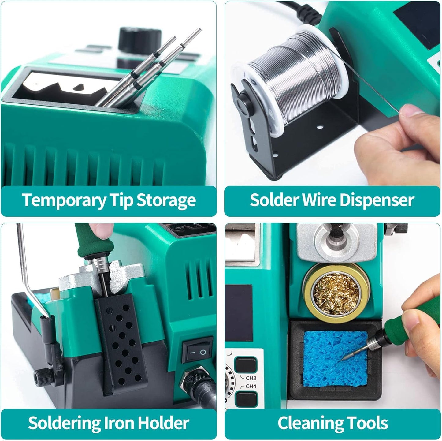 YIHUA 982 Precision Soldering Iron Station Kit with Digital LCD Display, 210 Soldering Tip Cartridge Compatible, Solder Wire Dispenser and, 4 Memory Channels, Auto Shutdown, Rapid Heating