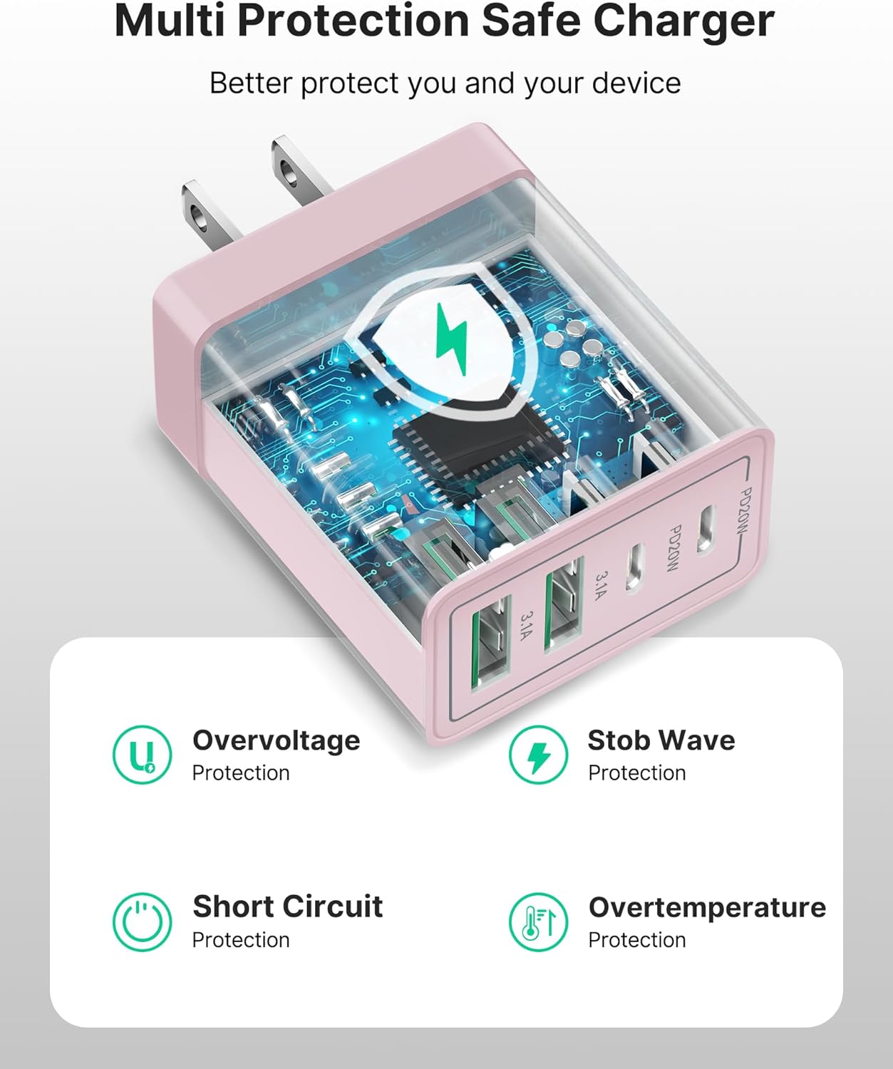 40W USB C Charger Cube, 2-Pack Fast Charging Block, 4-Port QC Wall Plug +PD 3.0 Power Adapter Multiport Brick Type C Charger Block for iPhone 15/15 Pro/15Plus/14/14 Pro/13/12/11,iPad, Airpods,Samsung
