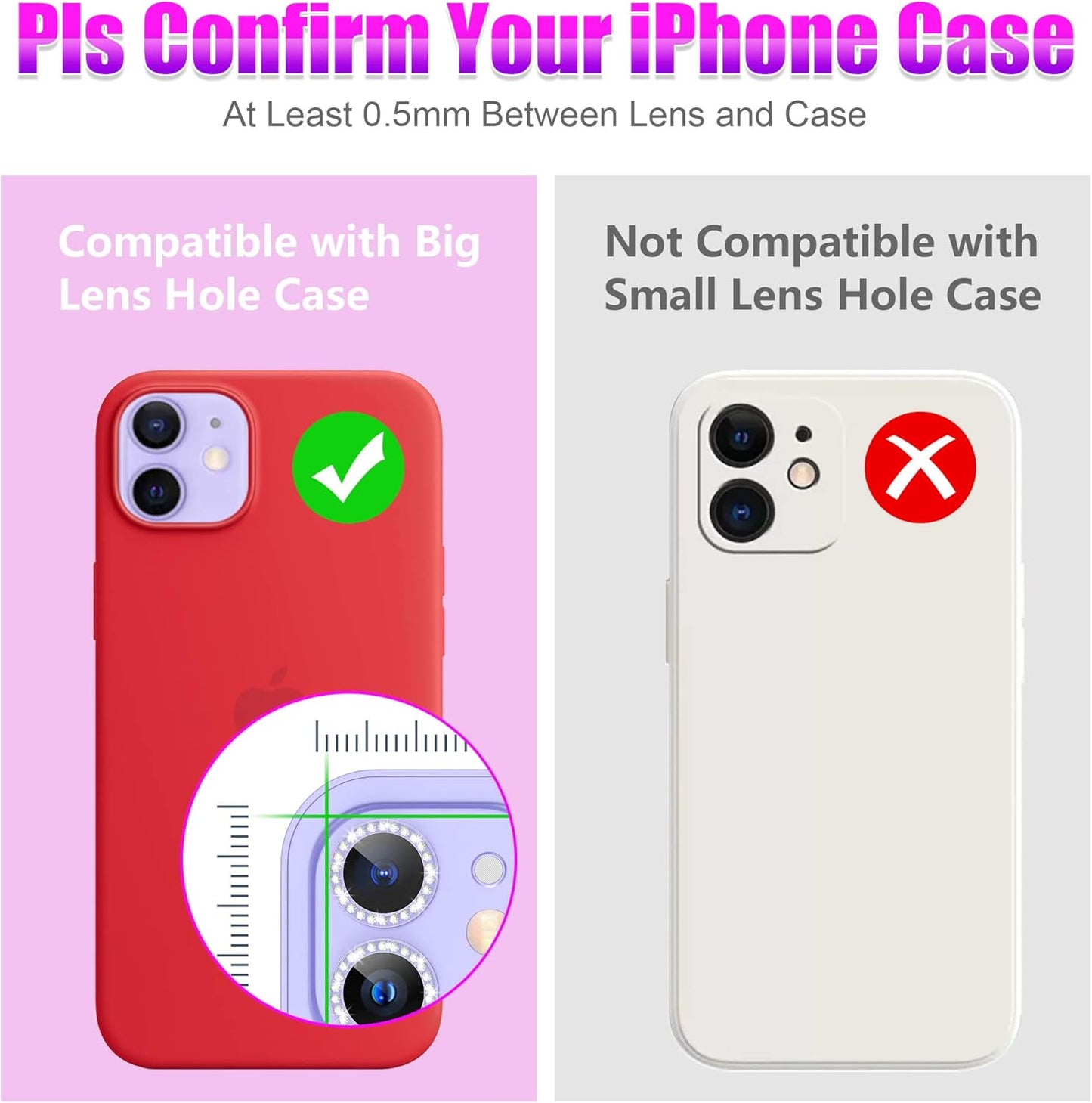 AGVEE 3+3 6 Pack Camera Lens Cover Protector for iphone 12 Series & 11 Series - Bling Diamond & Glitter Metal Ring 9H Tempered HD Glass, Purple