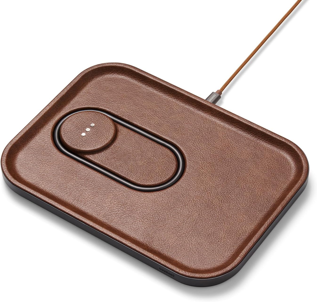 COURANT MAG:3 Classics Charger and Tray - Italian Leather, Multi-Device Charger Compatible with MagSafe iPhones 16, 15, 14, 13, 12 or Wireless AirPod Cases (Saddle)