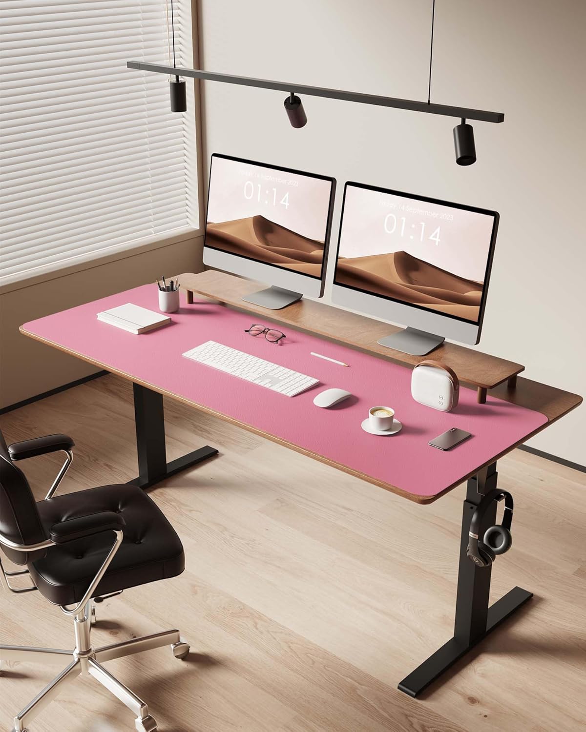 YSAGi Leather Desk Pad Protector, Office Desk Mat, Large Mouse Pad, Non-Slip PU Leather Desk Blotter, Laptop Desk Pad, Waterproof Desk Writing Pad for Office and Home (Pink, 47" x 17")