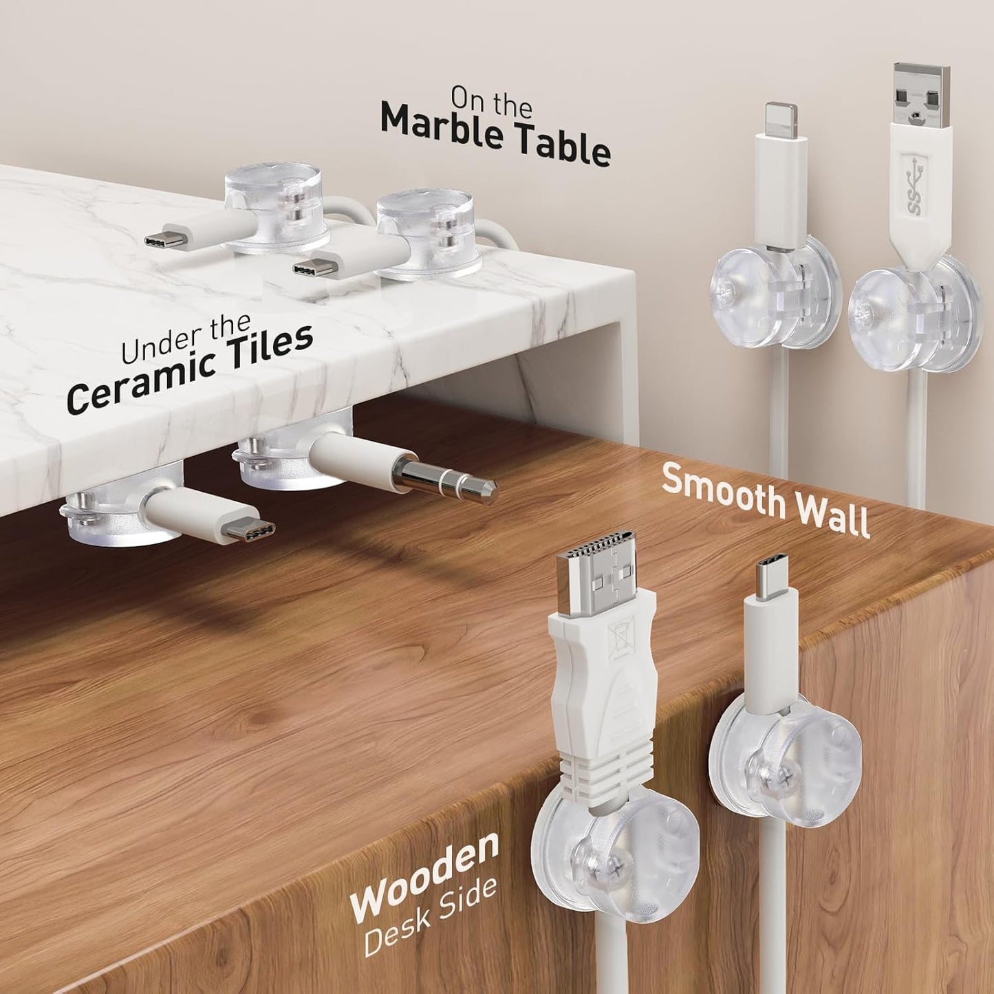 AGPTEK 8 Pack Magnetic Cable Clips, Upgraded 360° Rotatable Cord Holder Clips for Nightstand, Desk Cord Organizer Adhesive Wire Management Home Office Phone Charging Cords USB Cable Keeper (Clear)