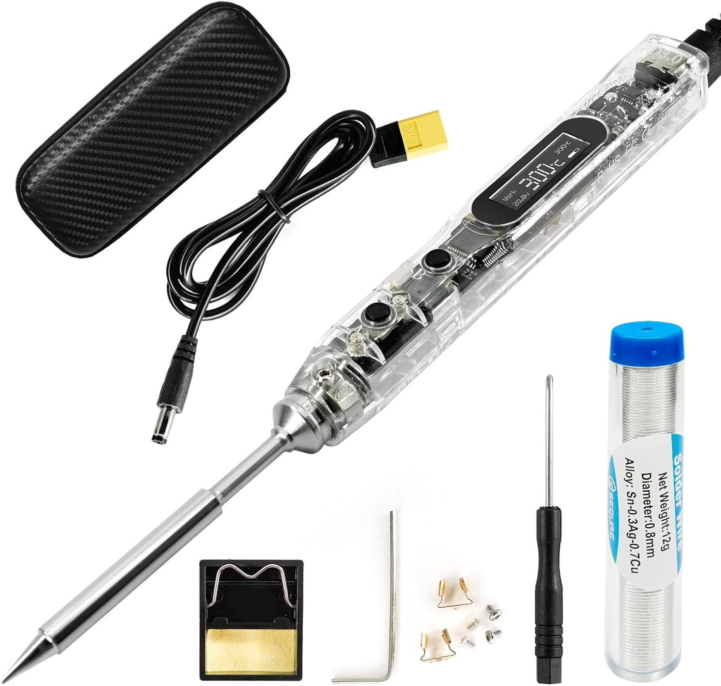 SEQURE SI012 Soldering Iron Kit, 68W Portable Soldering Iron Electric, Fast Heating, DC+PD Power Input, Digital OLED Display, Constant Temperature, Auto Sleep Welding Tool, TS-B2 Soldering Tip, XT60