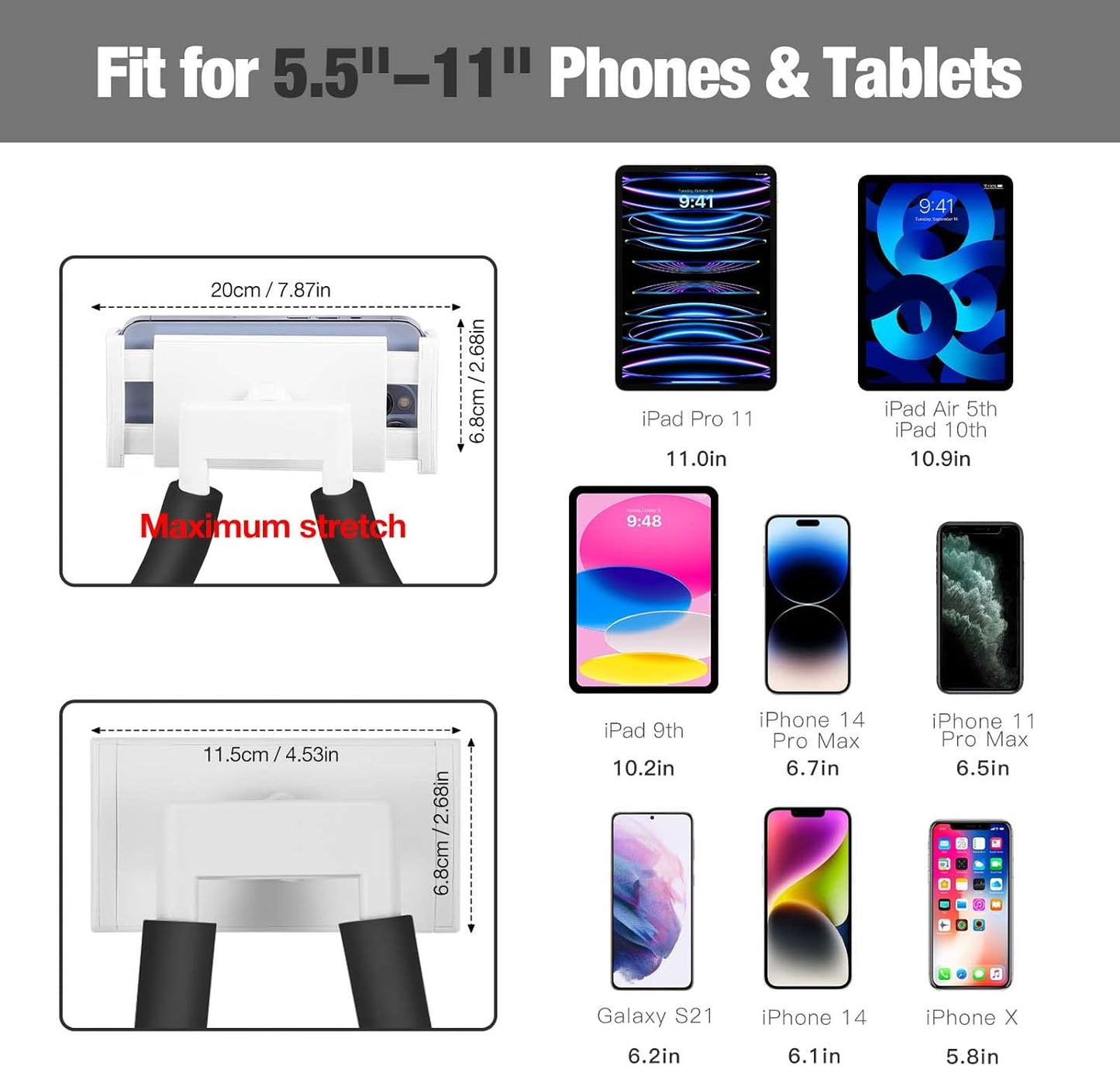 MoKo Neck Phone Holder, Lazy Gooseneck Phone Pillow Holder Bracket, 360° Rotate Phone Tablet Stand for 4"-11" Device, fits iPhone 16/Pro/Pro Max/Plus, iPhone 15/Pro/Pro Max/Plus, iPhone 14/Pro/Pro Max