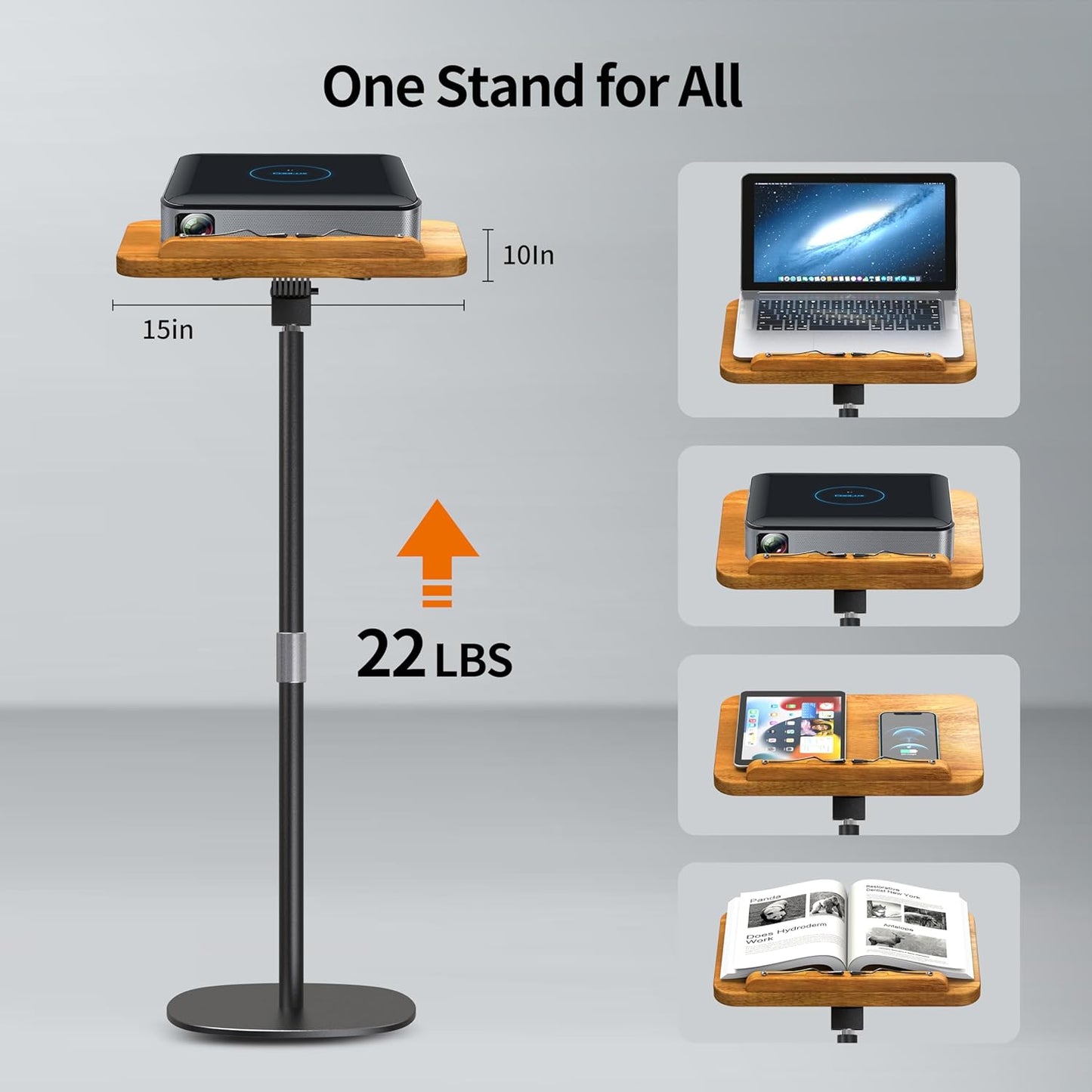 NAMON 2-in-1 Dual-use Floor & Desktop Book Stand, 100% Solid Wood, Height Adjustable from 16.5" to 51", Floor Reading Stand with Page Clip for Cookbooks, Sheet Music, Projector (with a T-Shaped)