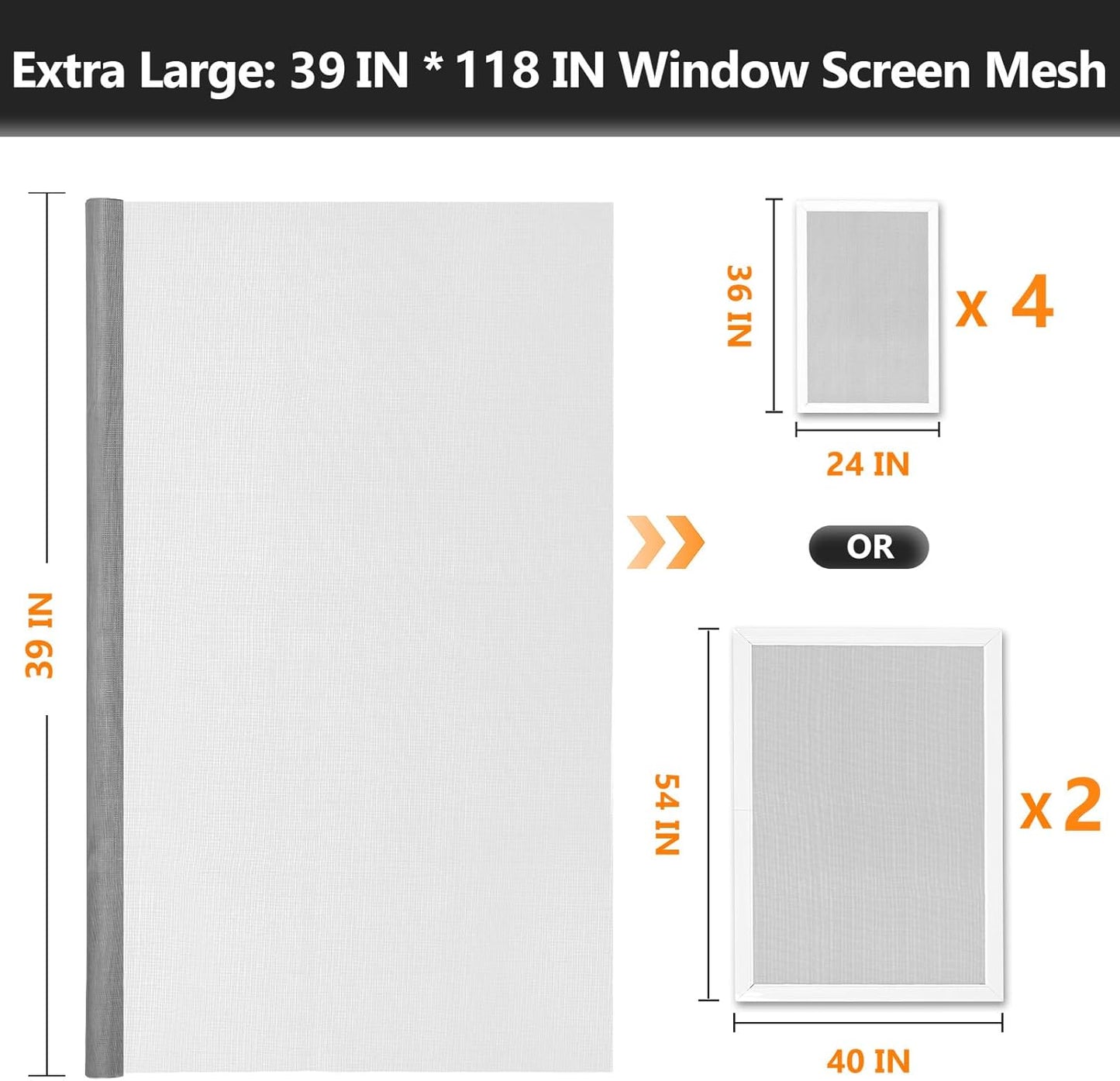 Window Screens Replacement Repair Kit, Grey Screen Door Mesh Replacement Kit, Durable Fiberglass Mesh Roll with Tools for Windows Doors Patio and Porch, 39in x 118in