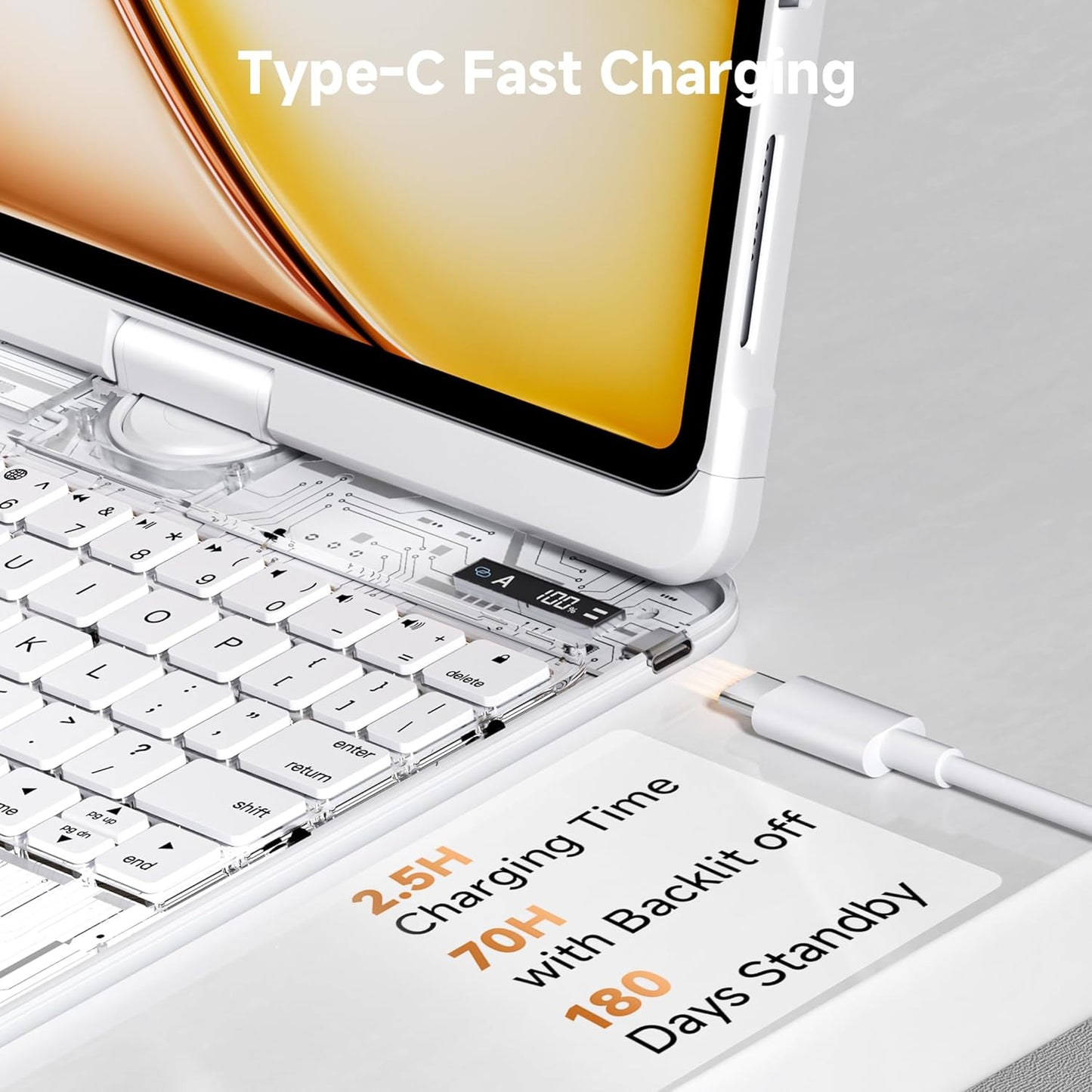 Keyboard Case for 12.9 inch iPad Pro 6/5/4/3rd Gen & 13 inch iPad Air (2025 M3, 2024 M2) Wireless Keyboard with Trackpad 7 Color Backlit, Transparent Protective Cover with Pencil Holder (White)