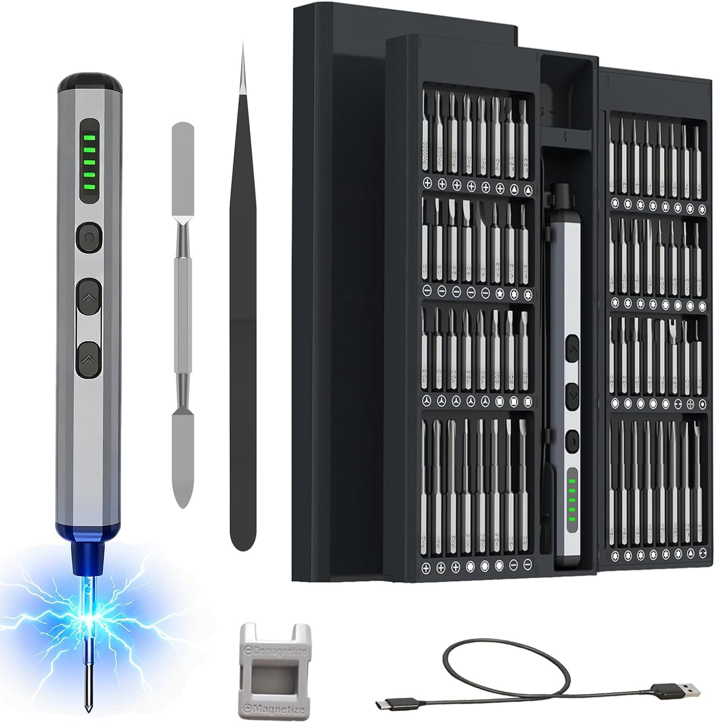 Mini Electric Screwdriver Set for Phone Watch Electronics PC Glasses with 68-in-1 Magnetic precision S2 bits, Adjustable Torque LED lights, Cordless Portable long runtime Rechargeable Type-C port