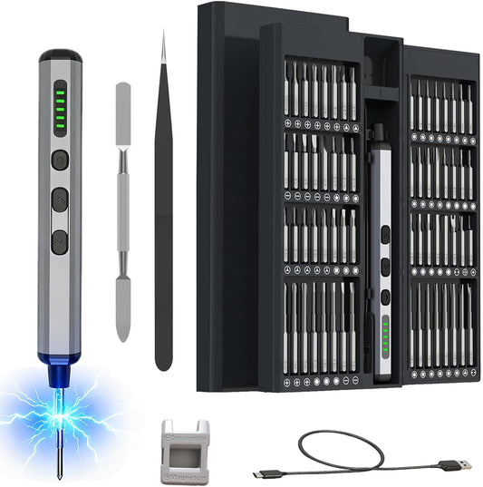 Mini Electric Screwdriver Set for Phone Watch Electronics PC Glasses with 68-in-1 Magnetic precision S2 bits, Adjustable Torque LED lights, Cordless Portable long runtime Rechargeable Type-C port