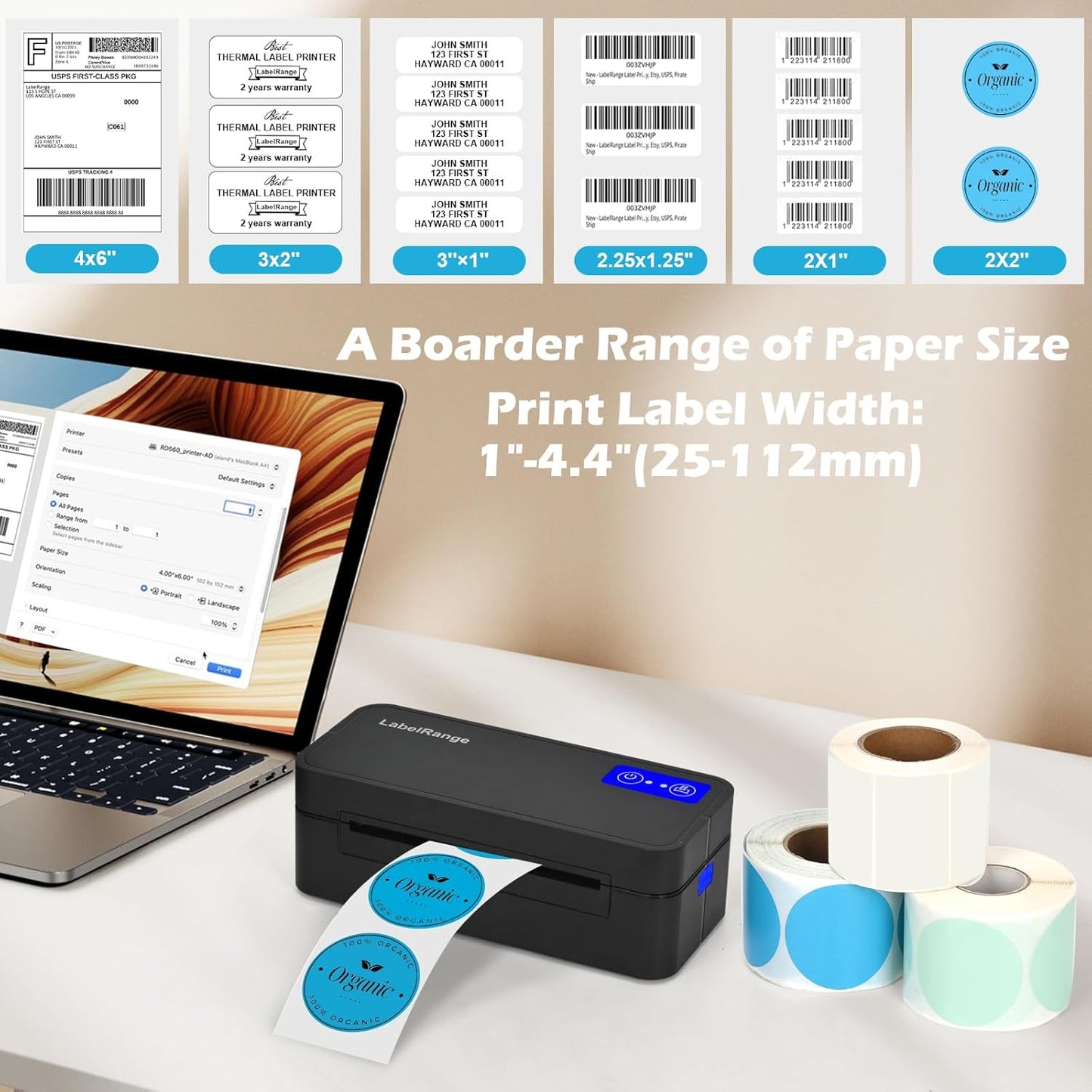 Bluetooth Thermal Label Printer for Mac, Windows, Phone, Tablet, Wireless 4x6 Shipping Label Printer for Shipping Packages, Support USPS, Ebay, Amazon, Pirate Ship