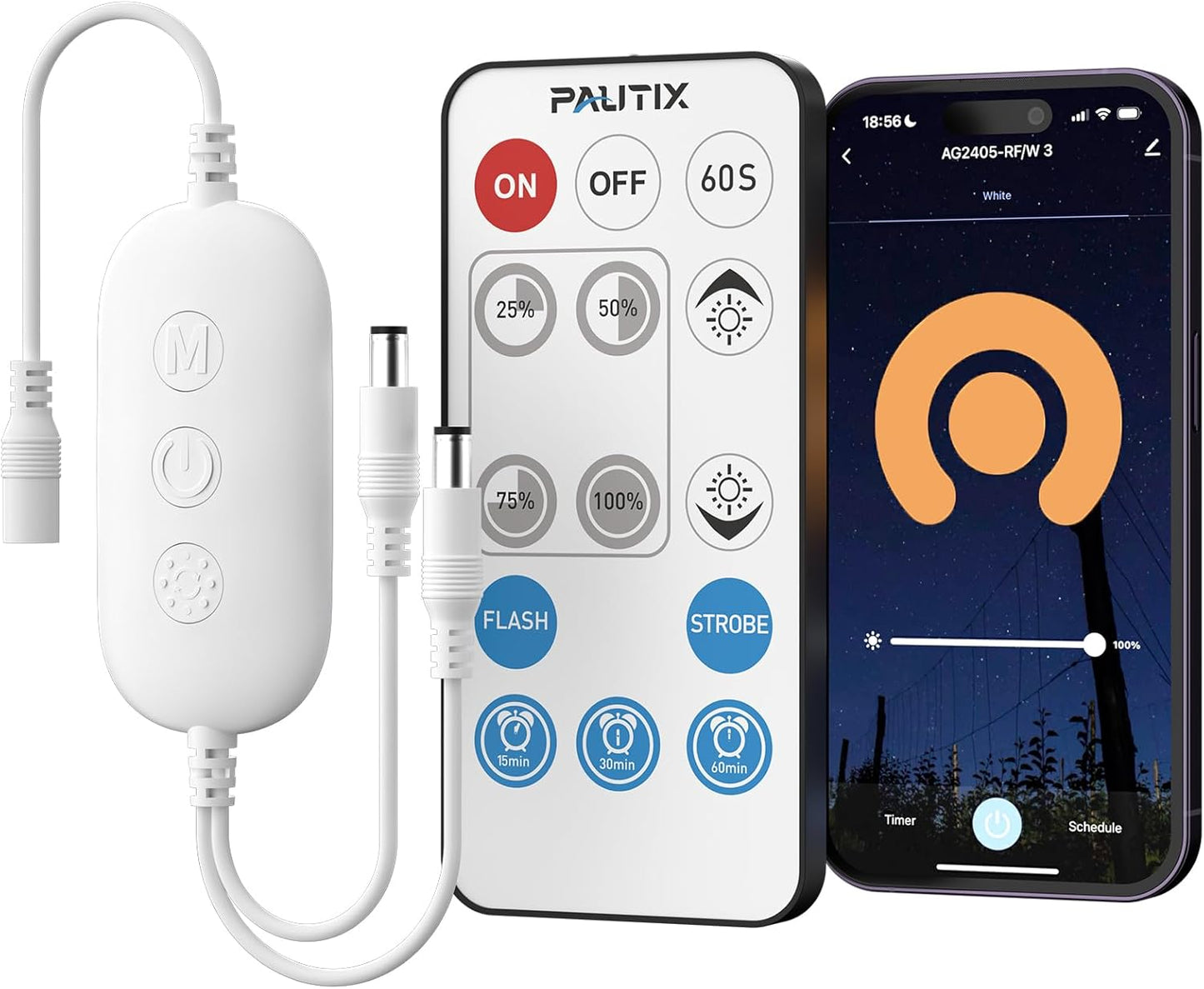 PAUTIX 2-Way RF WiFi Smart Remote Dimmer for Single Color LED Strip Lights,Work with Alexa and Google,14-Key Wireless Remote,DC 12-24V Controller for 3528/2835/5050/COB LED Strip Light(One to Two Way)