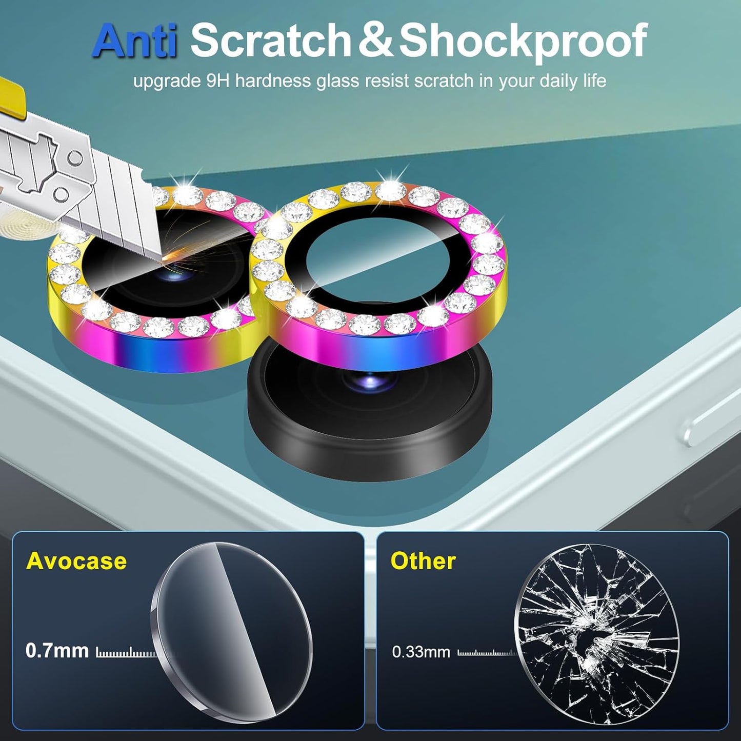 for Samsung Galaxy Z Flip 7 Camera Lens Protector, Individual Metal Ring Tempered Glass Lens Cover, [Strong Adsorption] Scratch Resistant Ultra-Thin HD Clear Lens Cover, 1 Set-Colorful Diamond