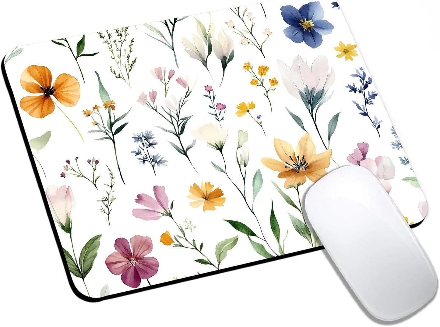 Mouse Pad, Cute Wildflowers Flowers Mouse Pads for Desk, 9.5" x 7.9" Non-Slip Rubber Base Computer Mousepad with Women, Portable Square Design for Wireless Mouse and Pad Laptop Office & Travel