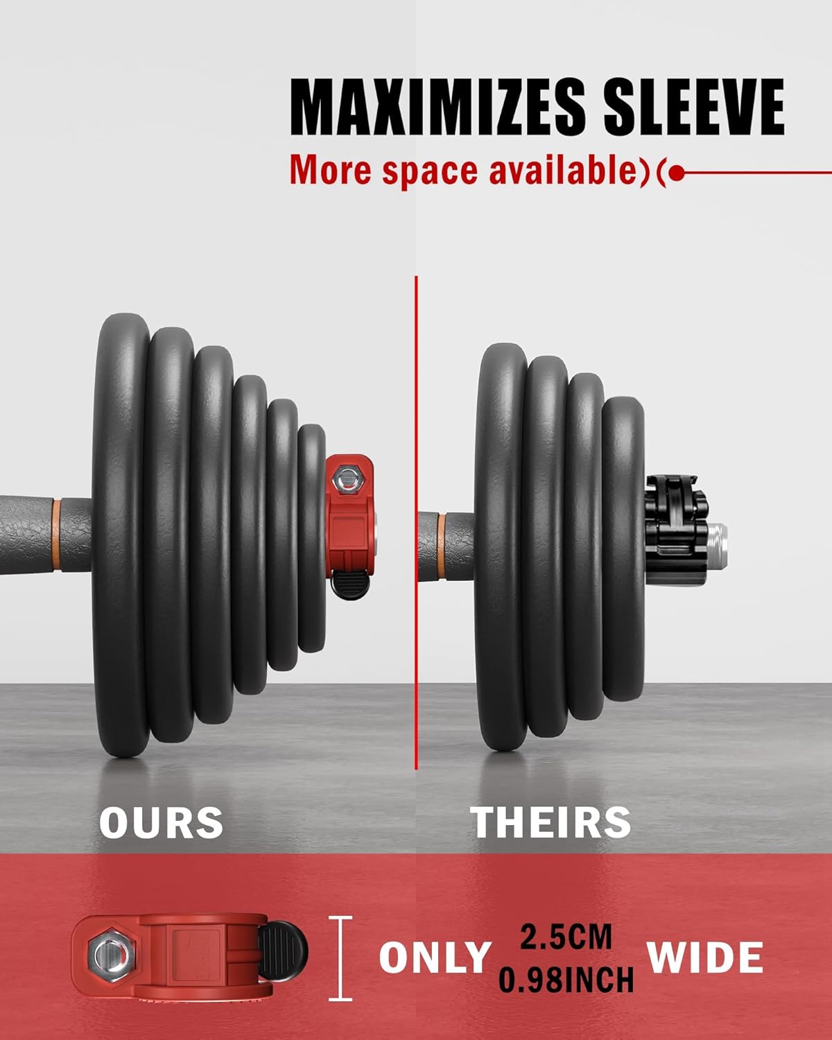 Narrow Barbell Clips 2.5cm Width for Olympic Bars, 0.9-1.18inch Adjustable Weight Clamps, Quick Release Locking Collars for Weightlifting