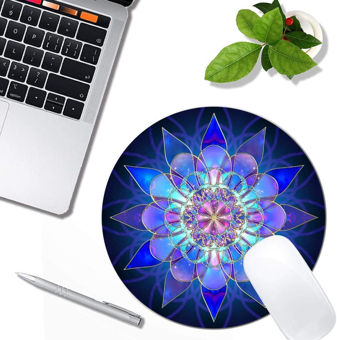 Blue Flower Mandala Mouse Pad Round Non-Slip Rubber Mousepad Laptop Office Computer Decor Cute Desk Accessories Customized Design Mouse Pad