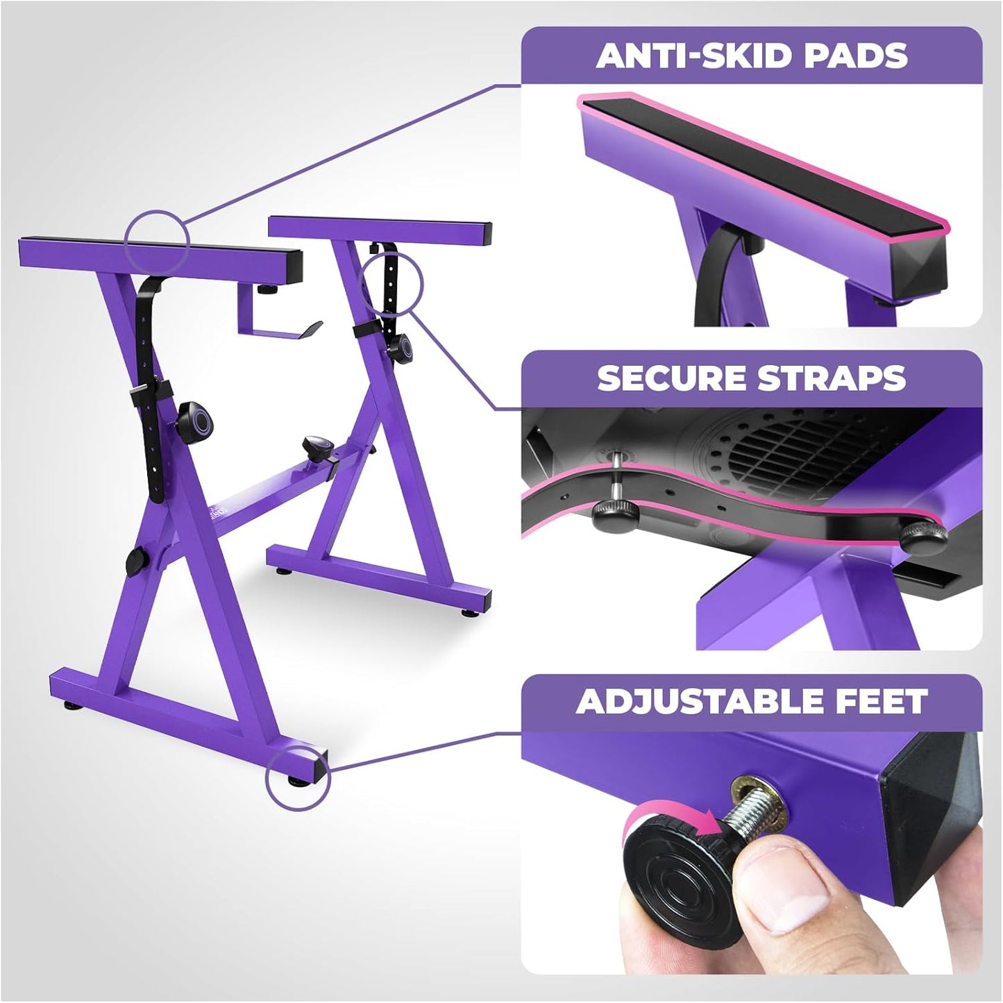 Liquid Stands Portable Heavy Duty Digital Piano Stand & Bench Set - Adjustable Keyboard Music Stand & Seat for 54-88 Key Electric Pianos (Purple)