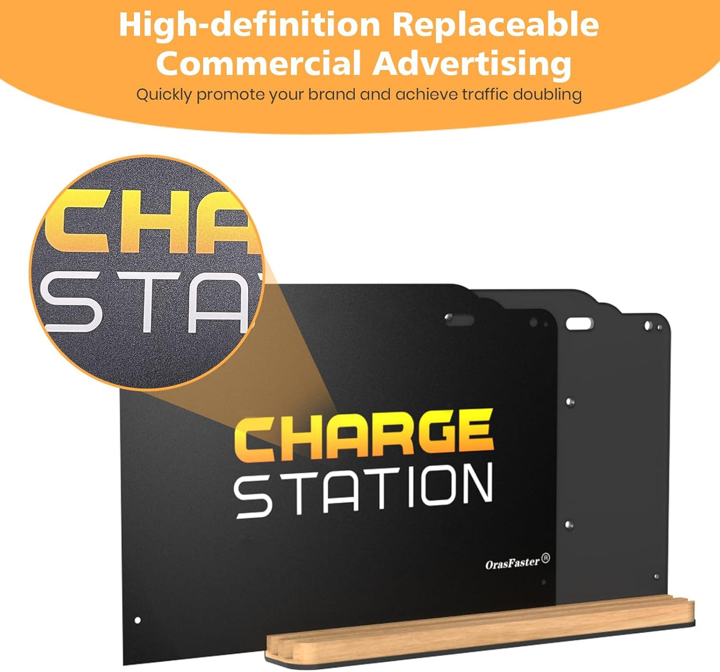 Wall Mount Charging Station with 8 Ports Phone Charger | Advertising Cell Phone Charging Station with Bamboo Organizer | Application for Schools, Office, Library, University
