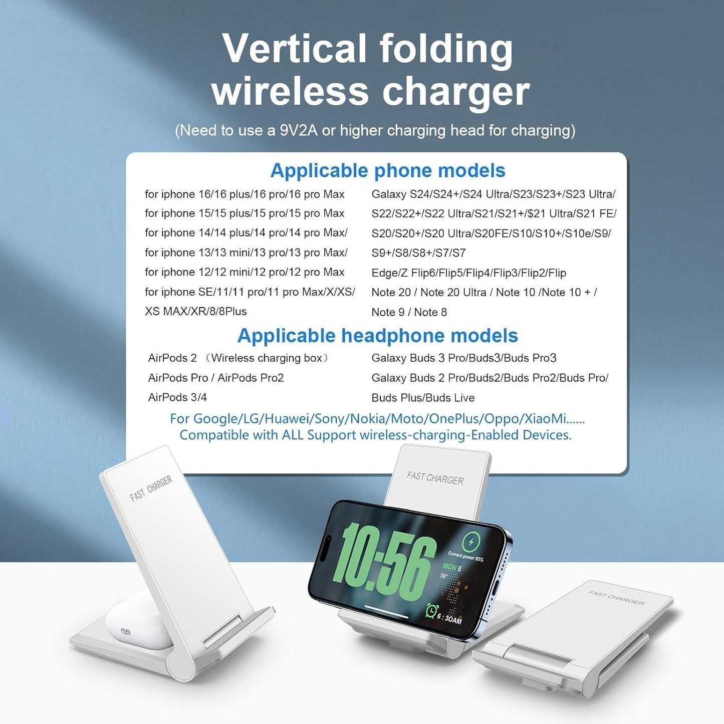 PDKUAI 2 in 1 Wireless Charger,[New Update] 25W Foldable Wireless Charging Station for iPhone 16/16 Pro/15/14/13/12/11/8/Airpods,Dual 15W Fast Dual Induction Charge Stand for Samsung Galaxy/Buds3