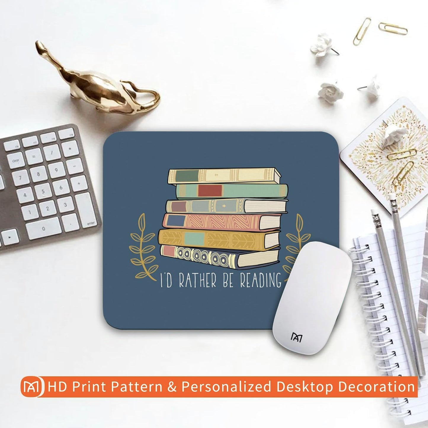 Square Mouse Pad Books, Personalized Premium-Textured Custom Mouse Mat Design, Washable Mousepad Cloth, Non-Slip Rubber Base Computer Mouse Pads for Wireless Mouse