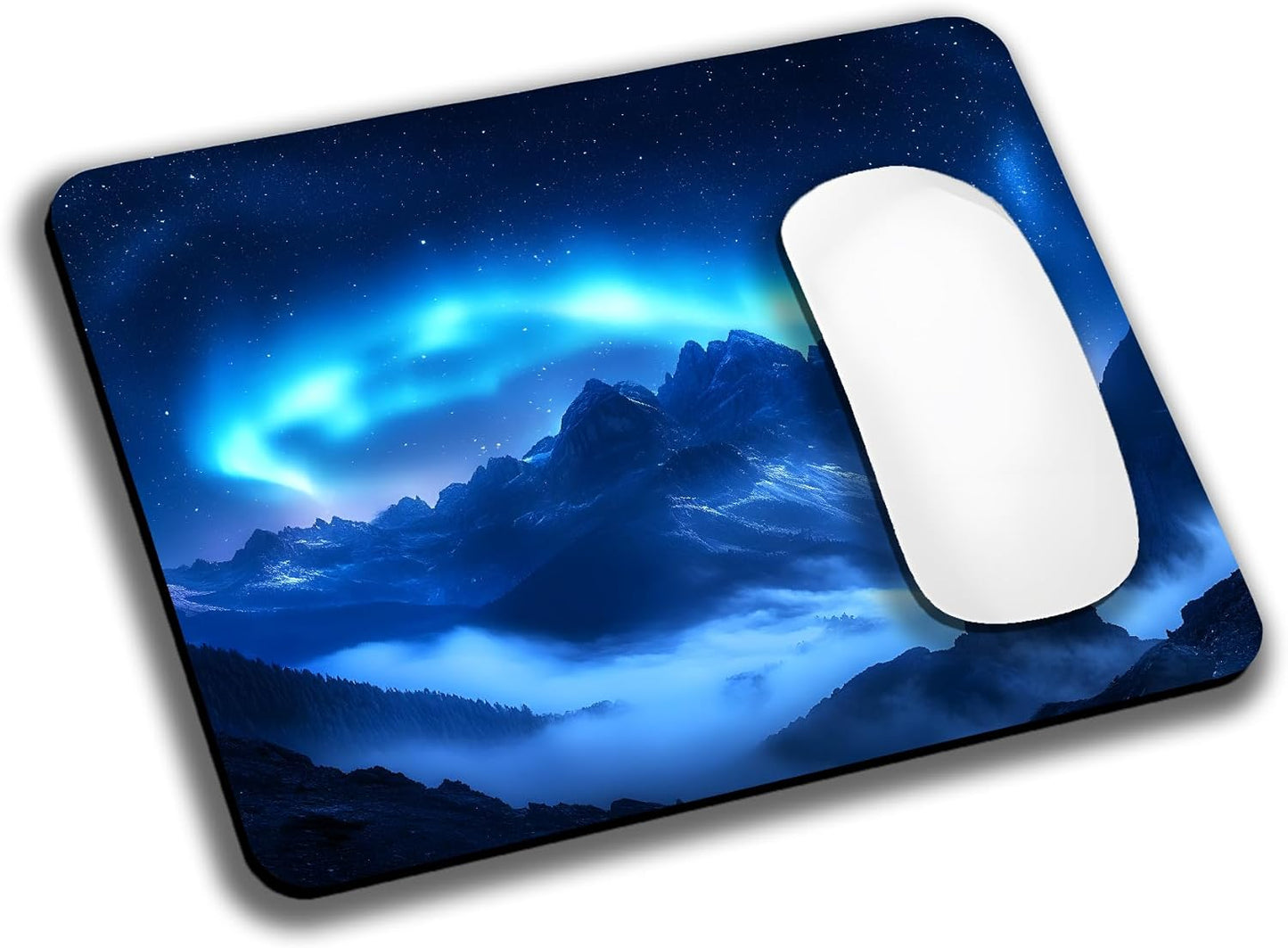 Blue Aurora Mountains Mouse Pads for Desk, Portable Wireless Computer Mouse pad Small Design with Women, Non-Slip Rubber Base Laptop Mousepad 9.5" x 7.9" Smooth Surface for Office & Travel