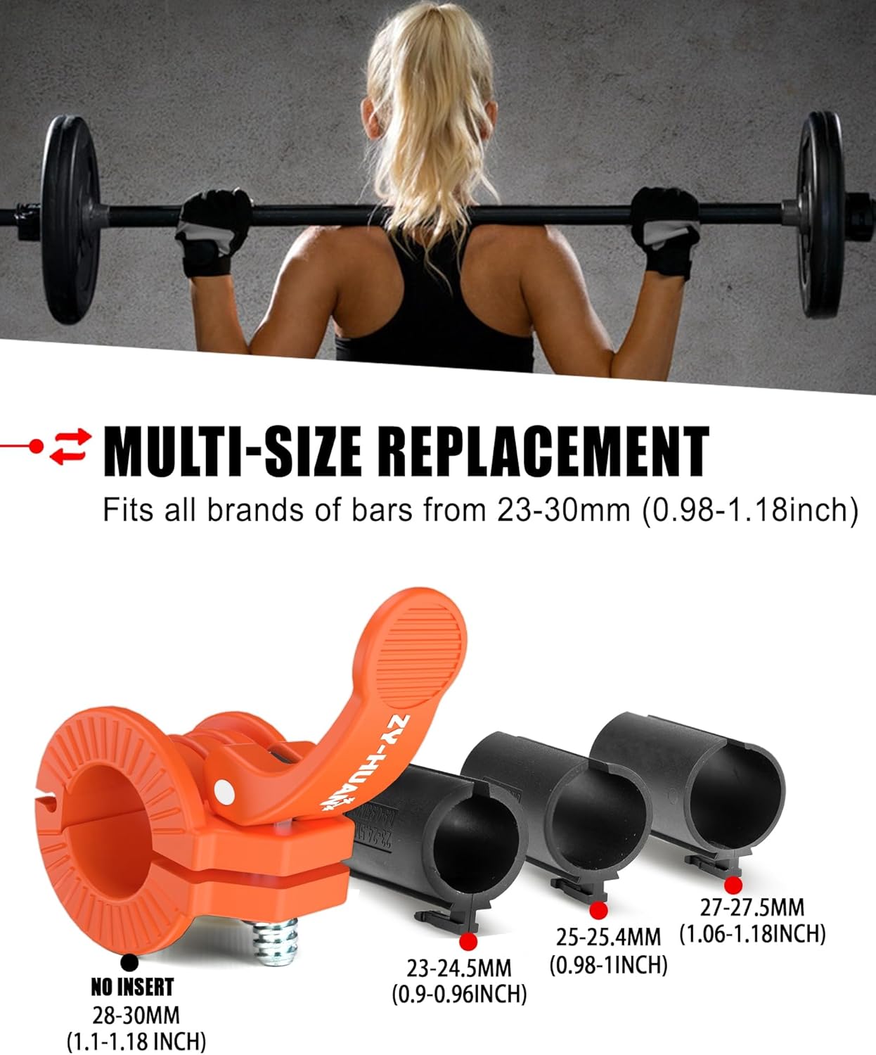 Pro Barbell Clips 1 inch Barbell Clamps 0.9-1.18inch Quick Release Weight Clips for Bars Multi-Size Adjustable Olympic Barbell Clamps