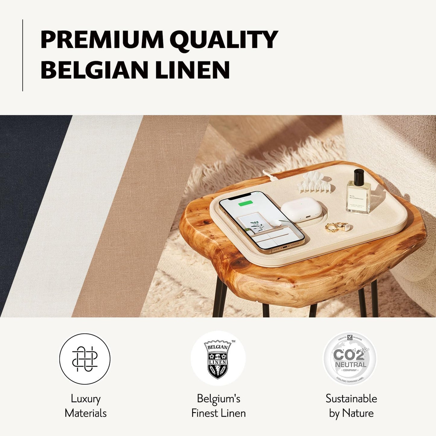 Courant MAG:3 Charger and Tray - Belgian Linen, Multi-Device Charger Compatible with MagSafe iPhones 16, 15, 14, 13, 12 or Wireless AirPod Cases (Charcoal)