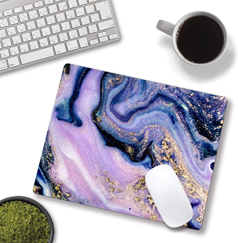 Mouse Pad, Purple Navy Gold Marble Mouse Pad, Premium-Textured Marbling Mouse Mat Square Waterproof Non-Slip Rubber Base Computer Mousepads for Office Laptop Desk