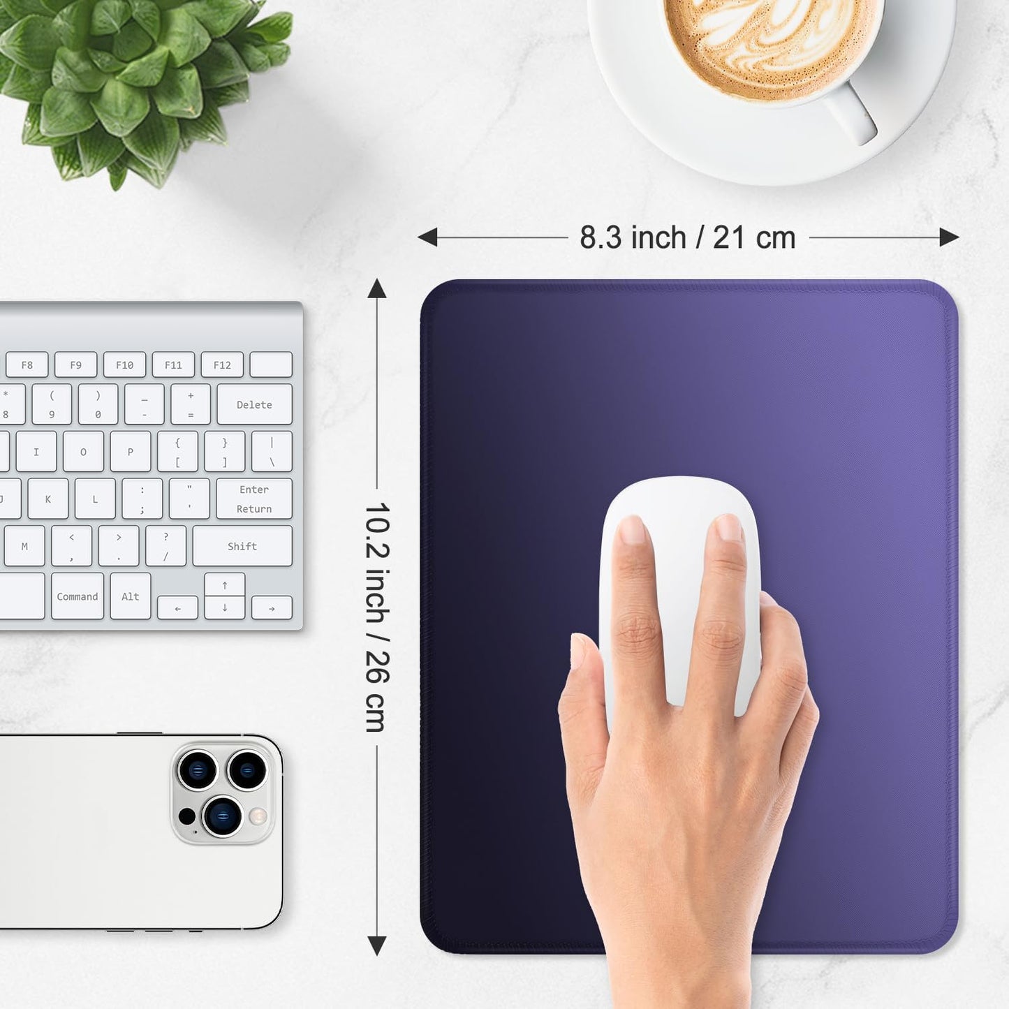 ITNRSIIET Mouse Pad Non-Slip Rubber Base Smooth Surface Stitched Edges Waterproof Durable Compatible with All Mice for Office & Gaming, Desk Accessory, 10.2x8.3x0.12 inch, Violet Gradient