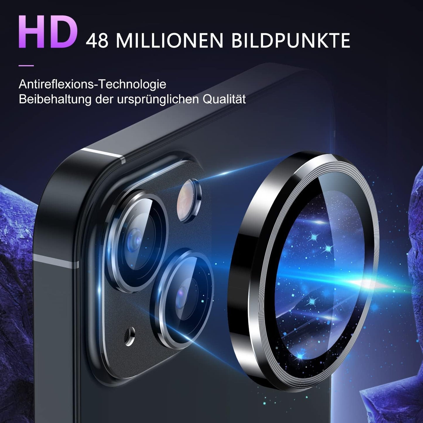 Uyiton for iPhone 14 /iPhone 14 Plus Camera Lens Protector, [Not for iPhone 14 Pro/14 Pro Max][Drop Protection] 9H Tempered Glass Camera Cover Screen Metal Ring Case Friendly Scratch Resistant - Black