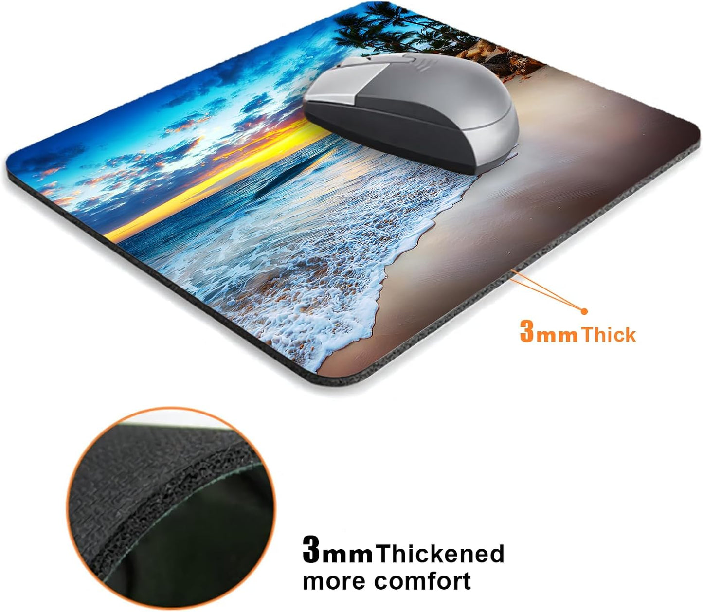 Sunset Beach Wave Mouse Pads for Desk, Portable Wireless Computer Mouse pad Small Design with Women, Non-Slip Rubber Base Laptop Mousepad 9.5" x 7.9" Smooth Surface for Office & Travel