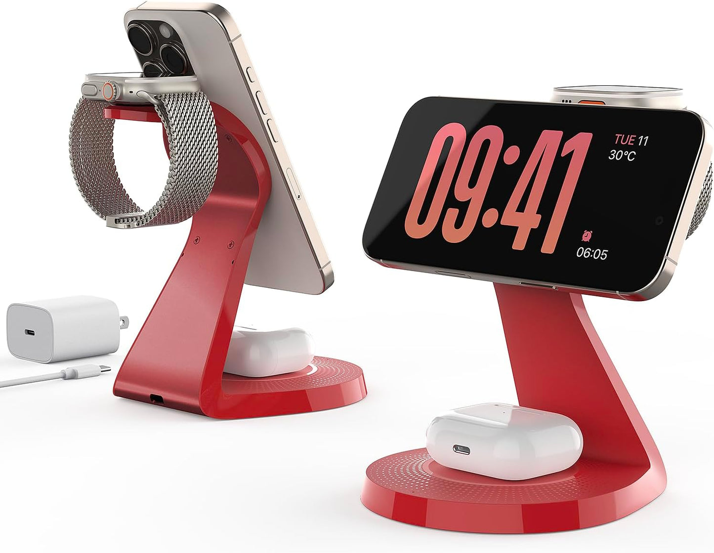 3 in 1 Charging Station for Apple Devices,Mag-Safe Charger Stand Fast Charging,Wireless Charger for iPhone 16/15/14/13/12 Series,& AirPods,& iWatch(USB-C Charger Included)