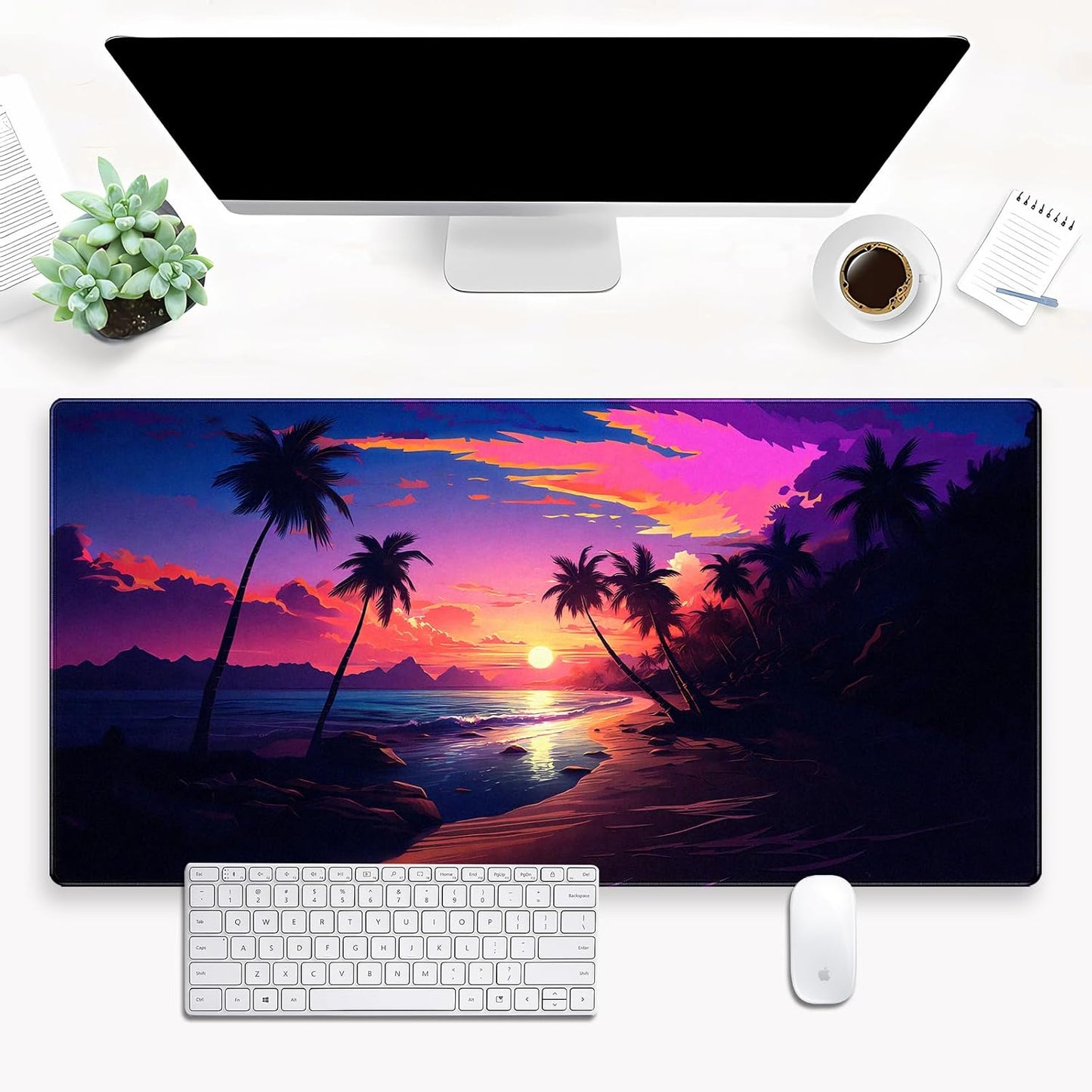 Sunset Beach Gaming Mouse Pad for Desk, Fantasy Ocean Art Desk mat Extended Large Desk Pad ，XXL Mouse pad for Home or Office Computer Laptop 31.5 X 15.7 inch